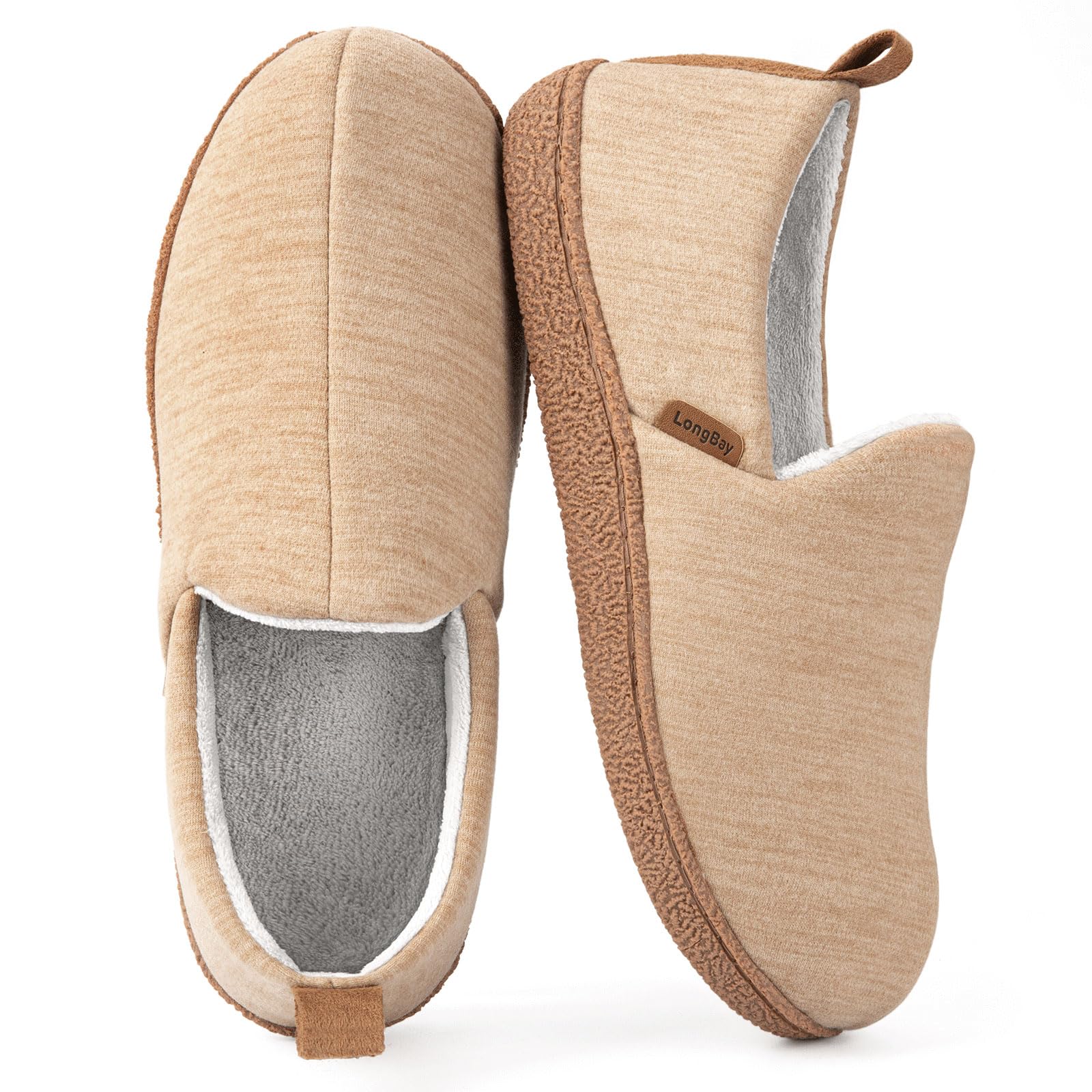 LongBay Women's Memory Foam House Shoes Cozy Brushed Jersey Slippers for Indoor Outdoor