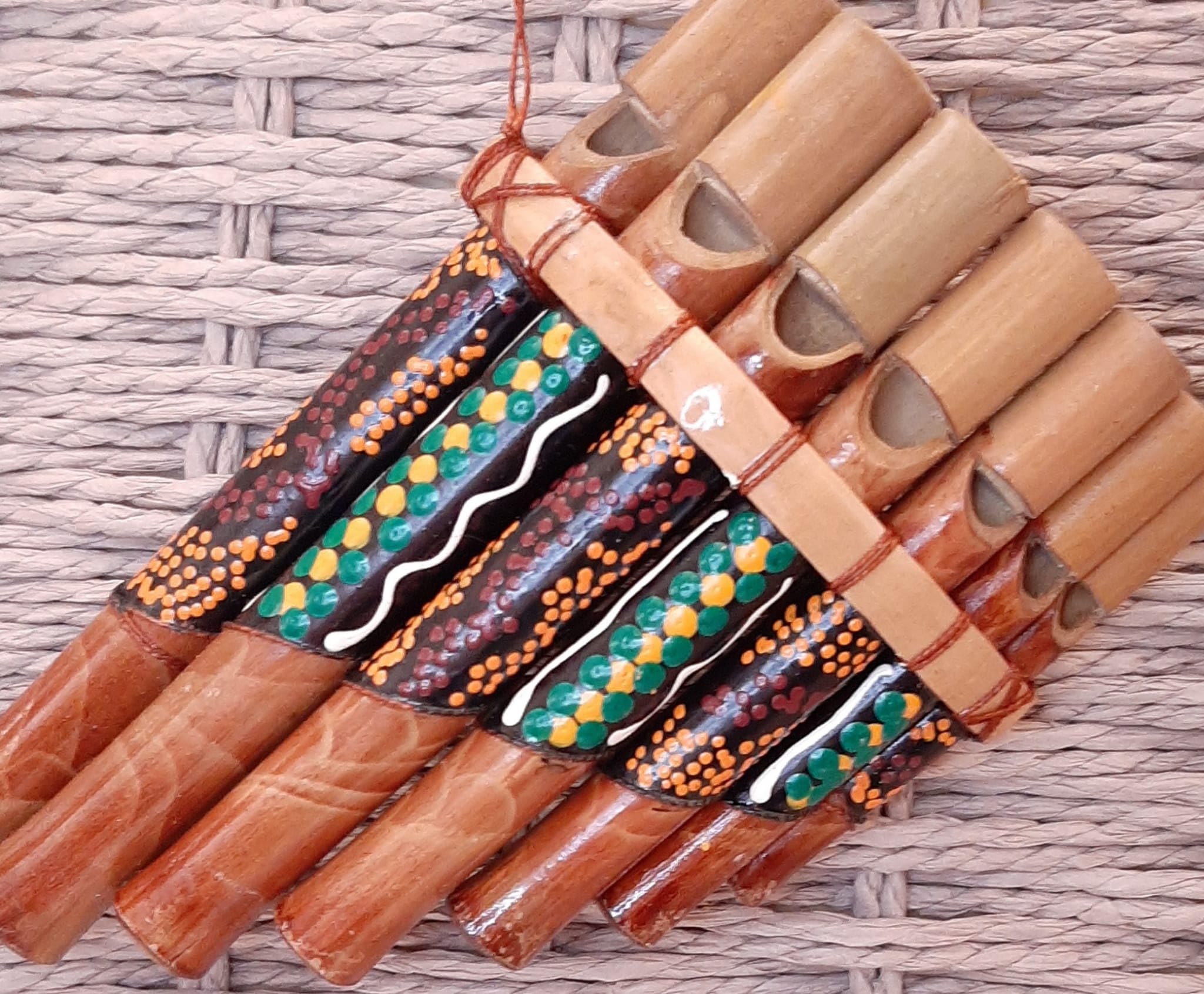 Flûte de pan Péruvienne Artisanale Décorée 7 notes Bambou musique