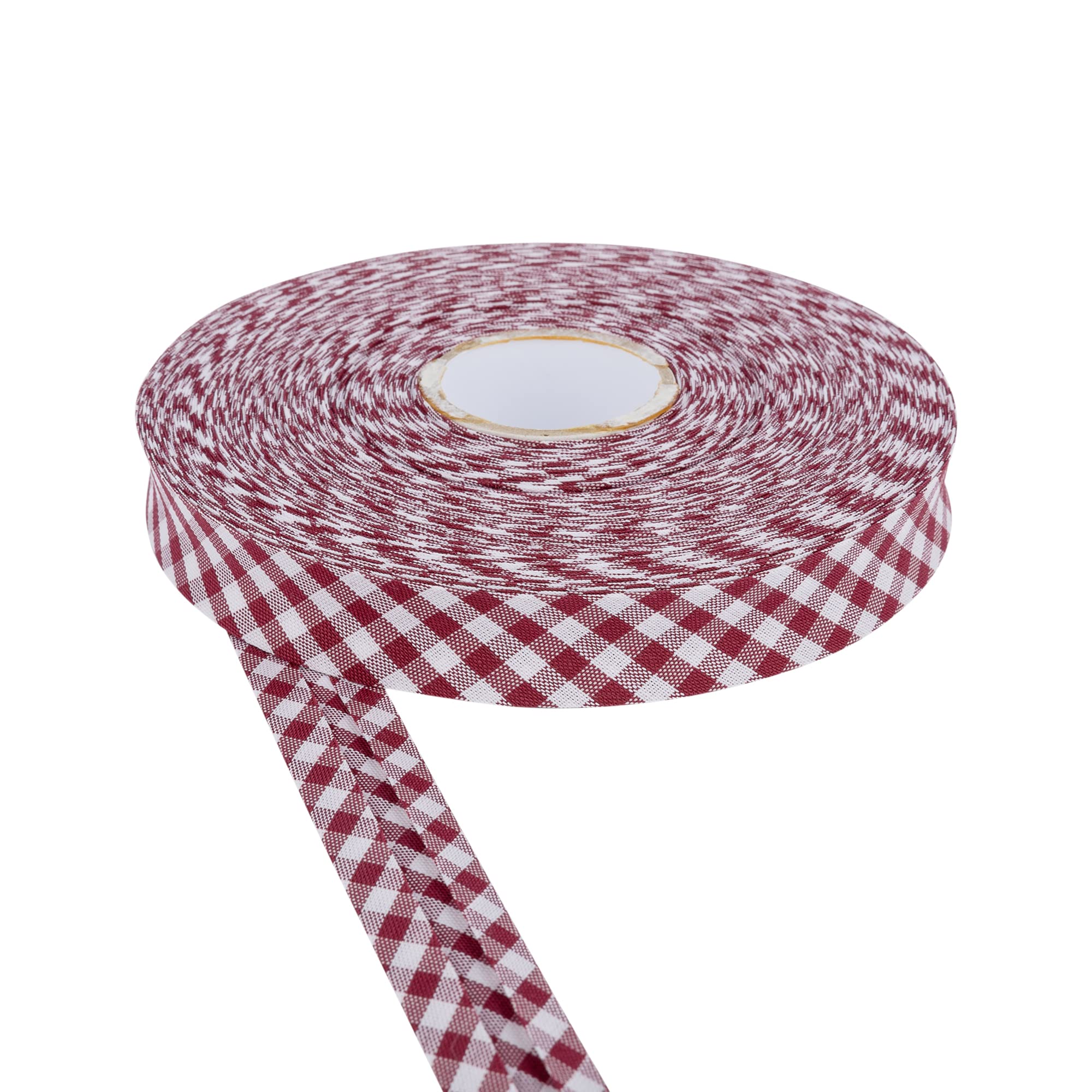 DFL Cotton Gingham Print Bias Binding Tape 18mm – Double Folded Edging in Assorted Colours, 5m & 25m Lengths – Perfect for Sewing, Quilting, Bunting & Craft Projects (5m,Burgundry)