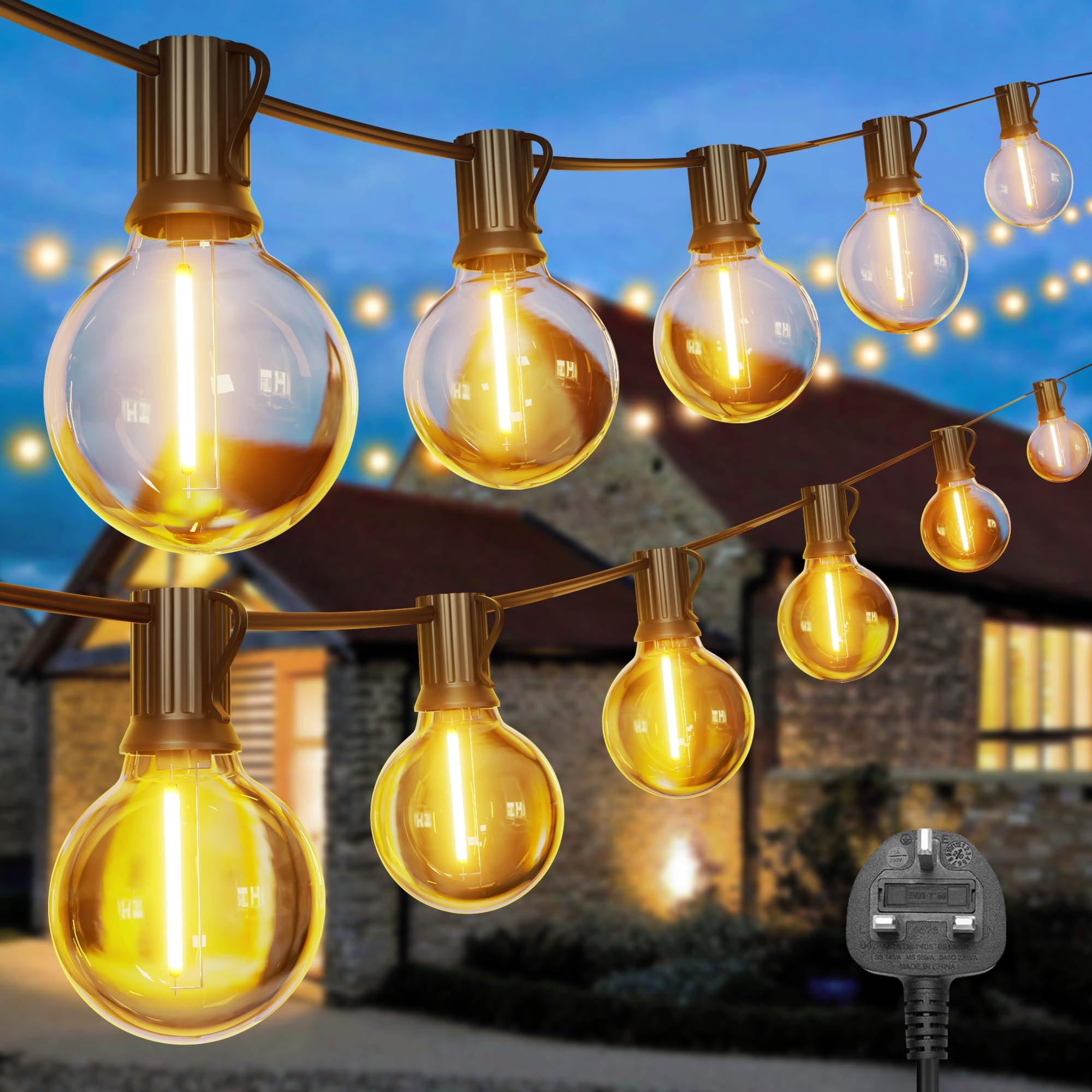 Torkase Guirnaldas de Luces Exterior, 50M LED Cadena de Luz con 56+2 Bombillas, IP54 Impermeable Guirnaldas Luminosas Exterior y Interior Deco para Jardín, Patio, Fiesta,Terraza