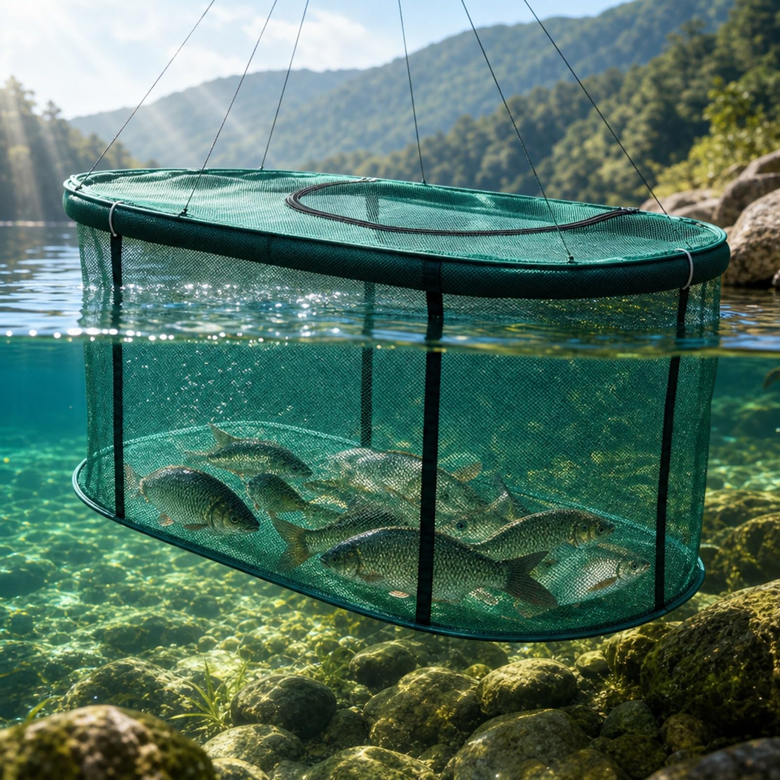 Jaulas de Red para acuicultura en estanques, Gran Resistencia | Flotantes y plegables, malla de 3 mm de grosor, ideales para la cría en estanques y la pesca deportiva
