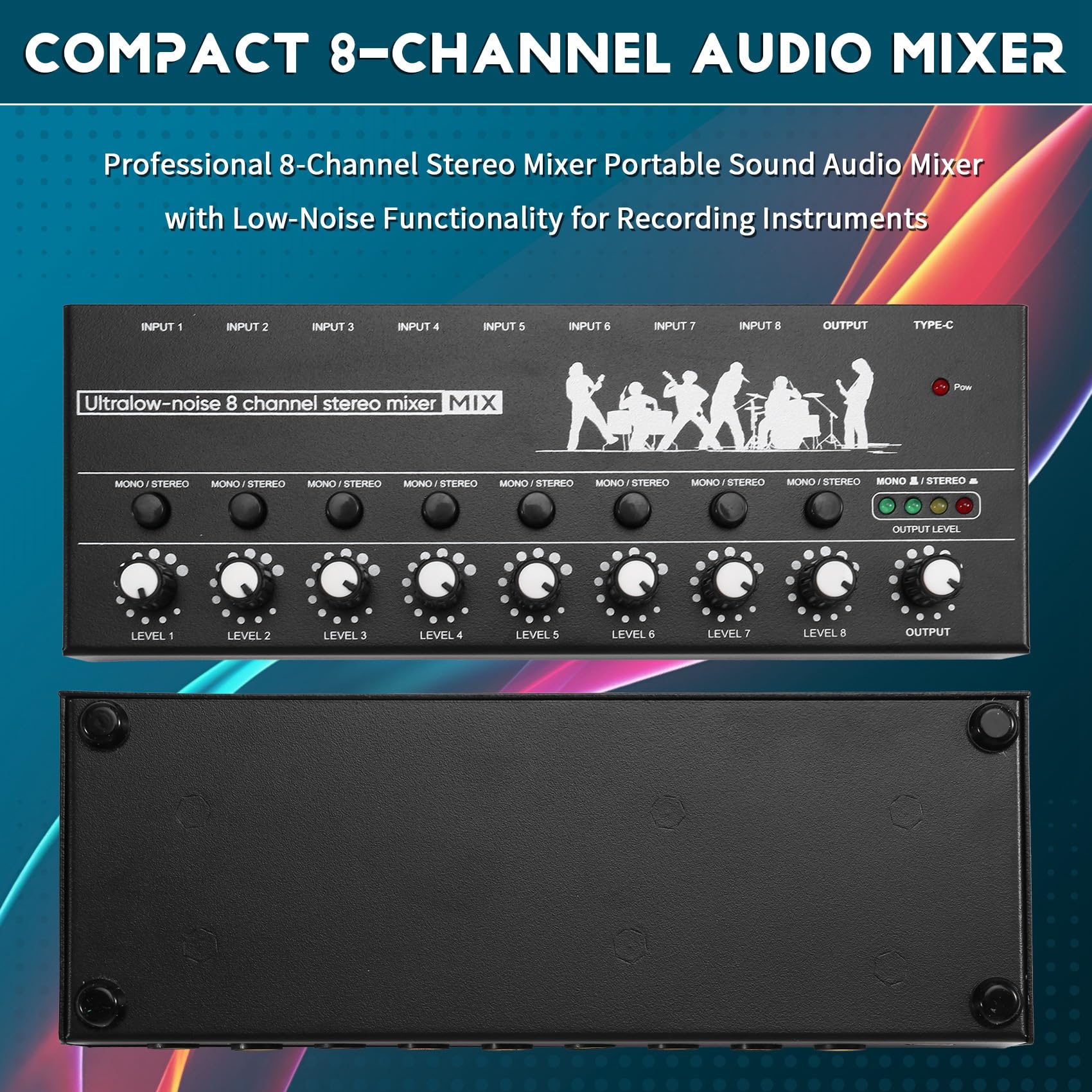Professioneller 8-Kanal-Stereo-Mixer Tragbarer Sound-Audiomixer mit Low-Noise-Funktion für die Aufnahme Von Instrumenten