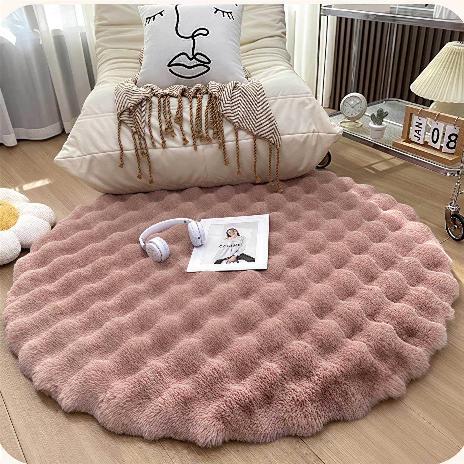 Tapis en fausse fourrure de lapin lavable en machine pour salon