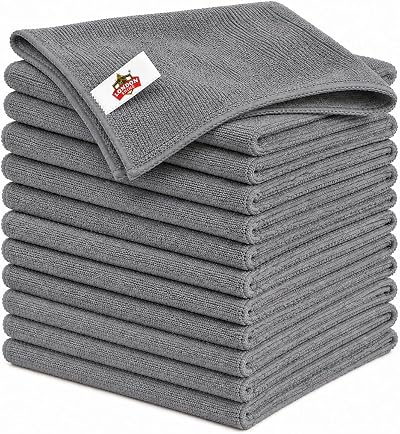 London Shine Microfiber Cleaning Cloths 12 Pack Gray Color, Size: 30 x 30cm, Lint-Free & Streak-Free Towels, Reusable for Car Detailing, Glass, Kitchen, Electronics & Home Cleaning.