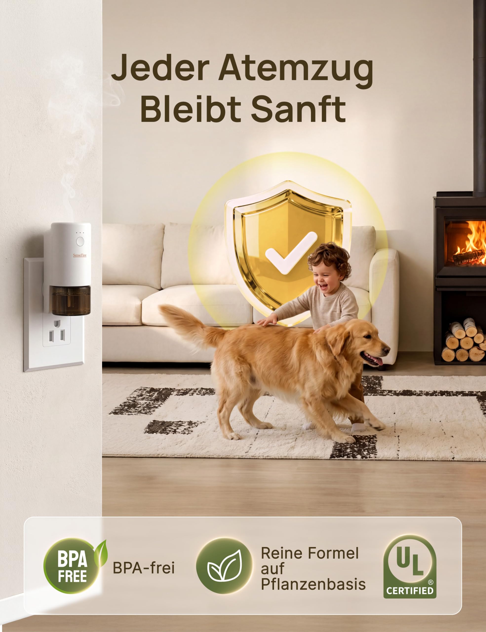 Aroma Diffuser für Ätherische Öle SF101, Wasserloser Ultraschall Duftstecker Raumduft, 100% pflanzlich Lufterfrischer, 30ml, 120-Tage Aroma für Zuhause bis zu 100 m² - Pfefferminze