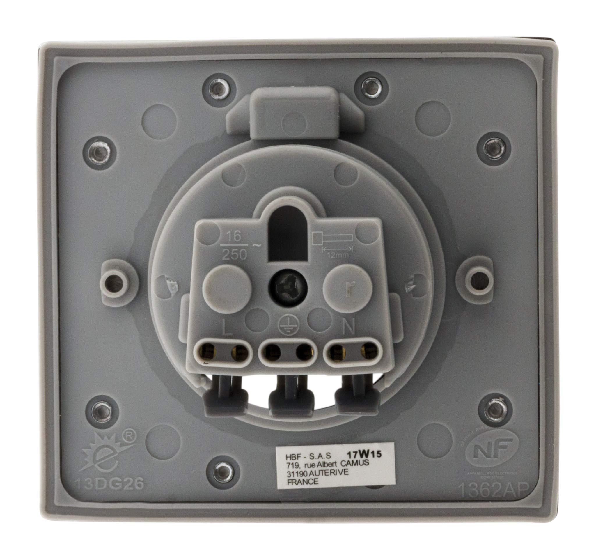 Zenitech - Prise de Sol 2P+T 16A IP44 Aluminium brossé