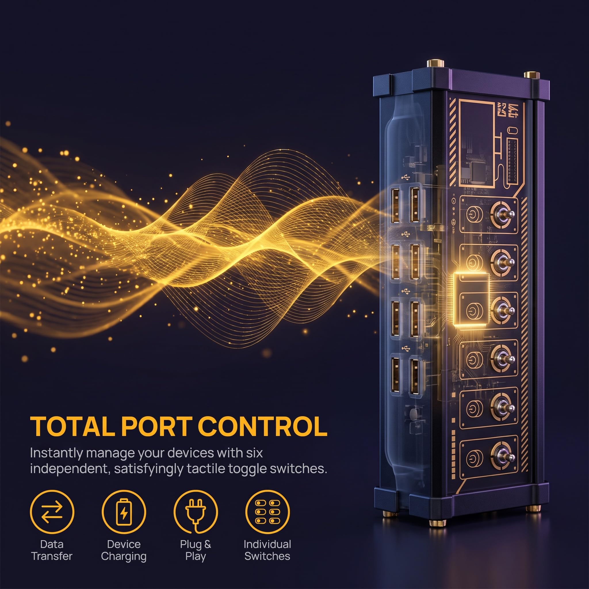 Concentrador USB De 6 Puertos con Interruptores Individuales, Divisor USB De Escritorio Estilo Cyberpunk Industrial, Base De Expansión De Alimentación USB con Diseño De Bloque para Configuración