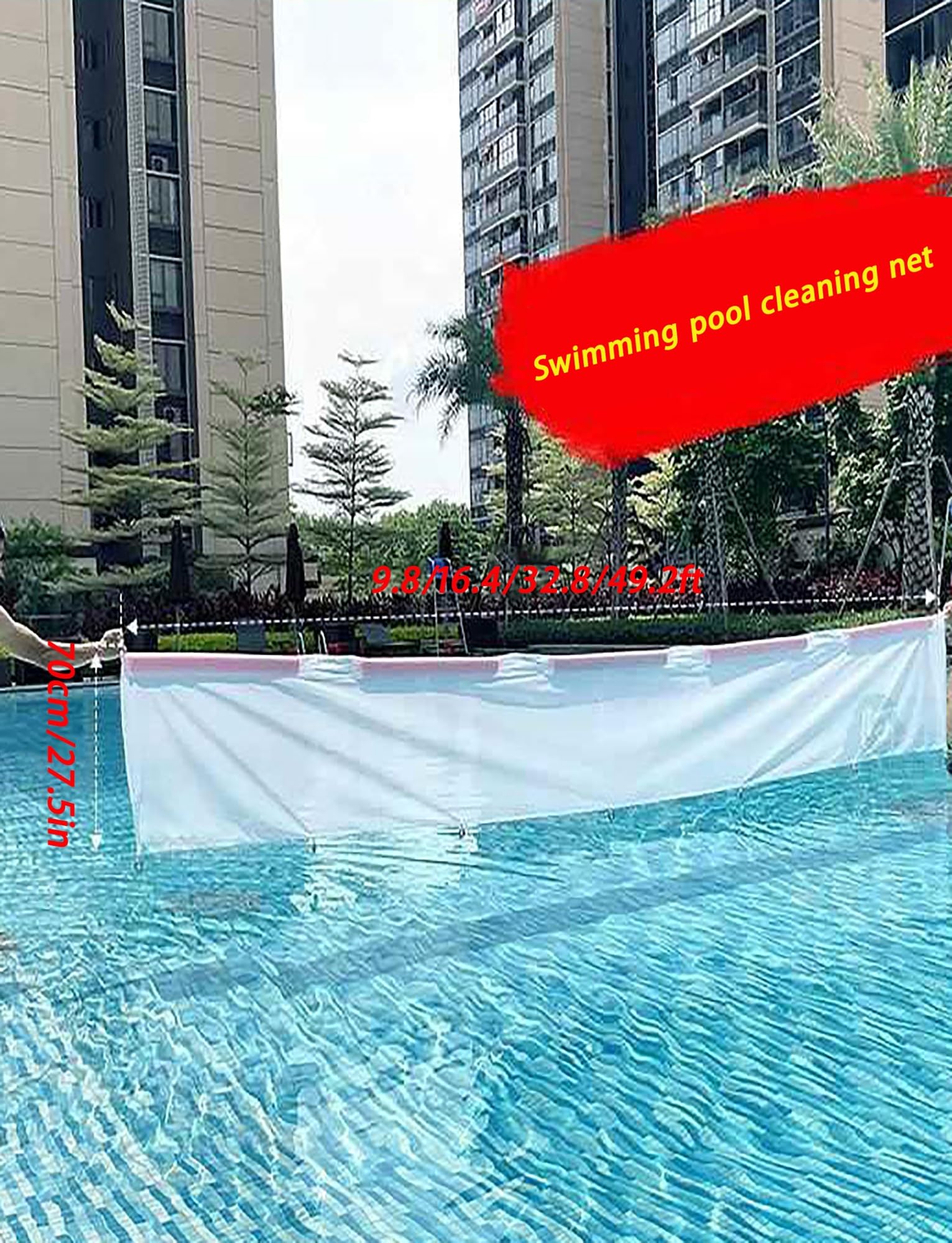 Questo retino Galleggiante per Piscina - retino a Maglia fine per Piccoli detriti, Foglie e Insetti, pulitore Pieghevole e Riutilizzabile per Piscine e parchi Acquatici (L 3 m x H 70 cm)