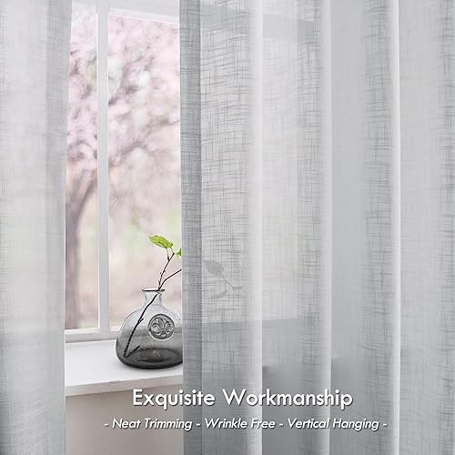 Miniatura 6 de Melodieux Cortinas traslúcidas con textura de lino de 84 pulgadas de largo para sala de estar, dormitorio, cortinas de gasa rústicas filtrantes de