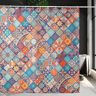 Multicolored Shower Curtain, Floral Printed Polyester Fabric Water Resistant Bathroom Curtain