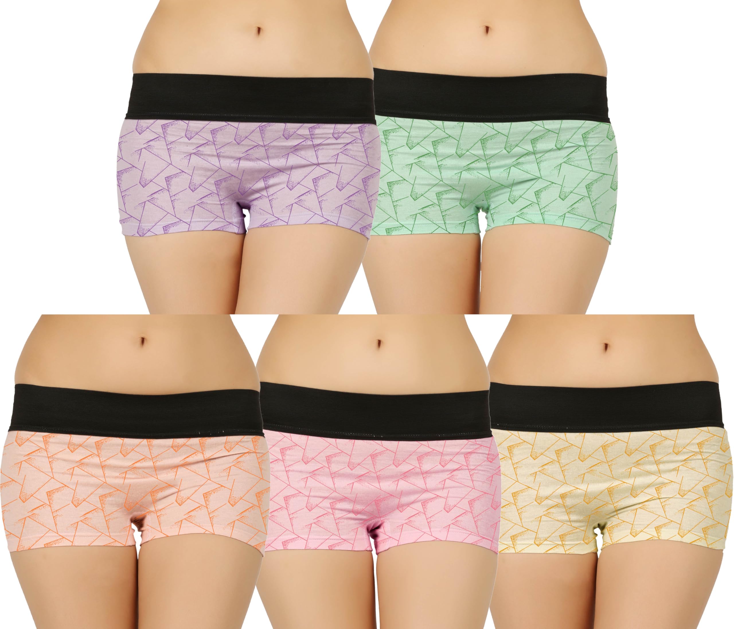 Women Regular Cotton Blend Printed Tummy Tucker Boyshorts/Panty (Pack of 5)-image-9
