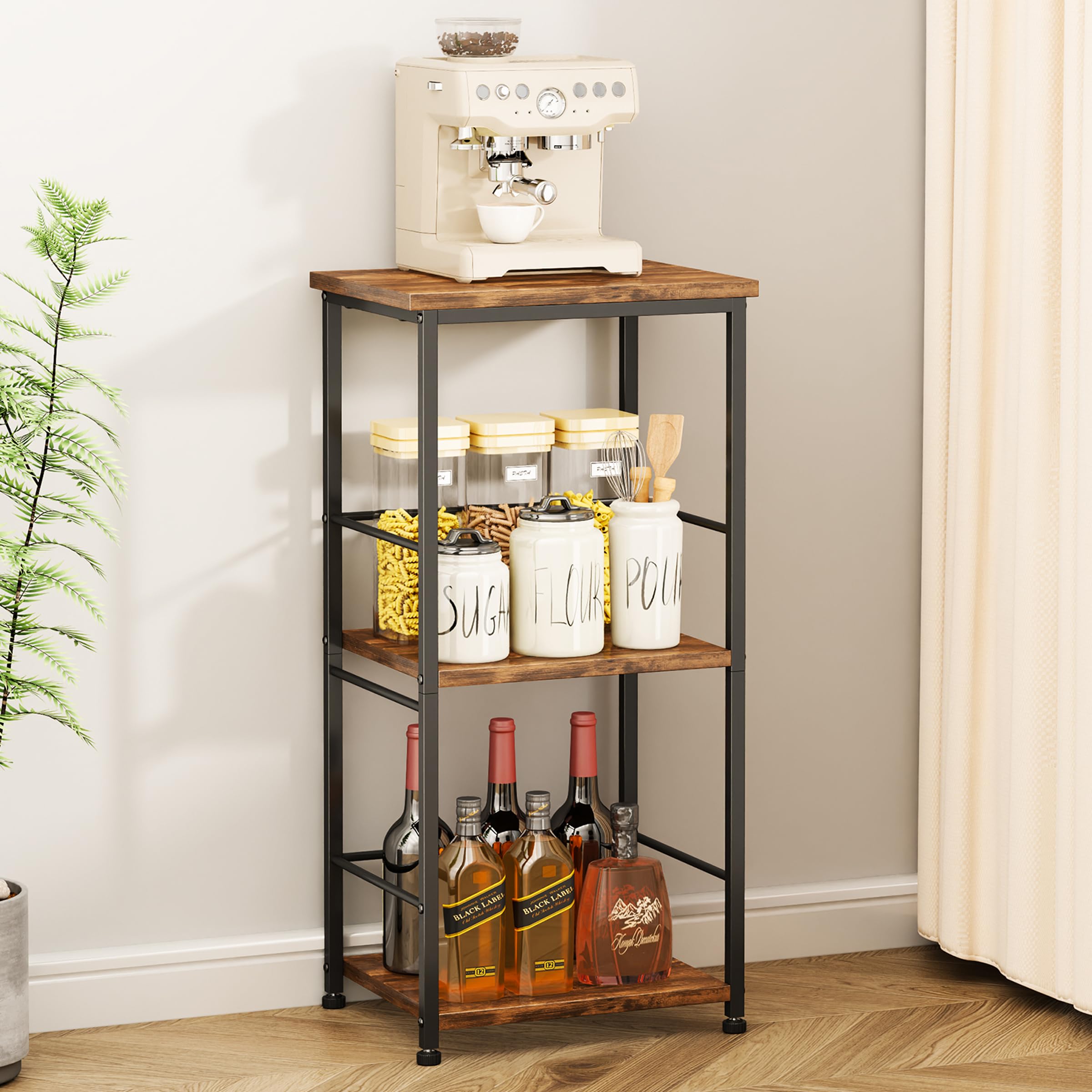 SWTYMIKI Coffee Bar Cabinet for Home - 3-Tier Sturdy Farmhouse Coffee Stand Station Multi-Purpose Buffet Sideboard - Kitchen Bar Table for Living Room, Corner, Small Space, Espresso