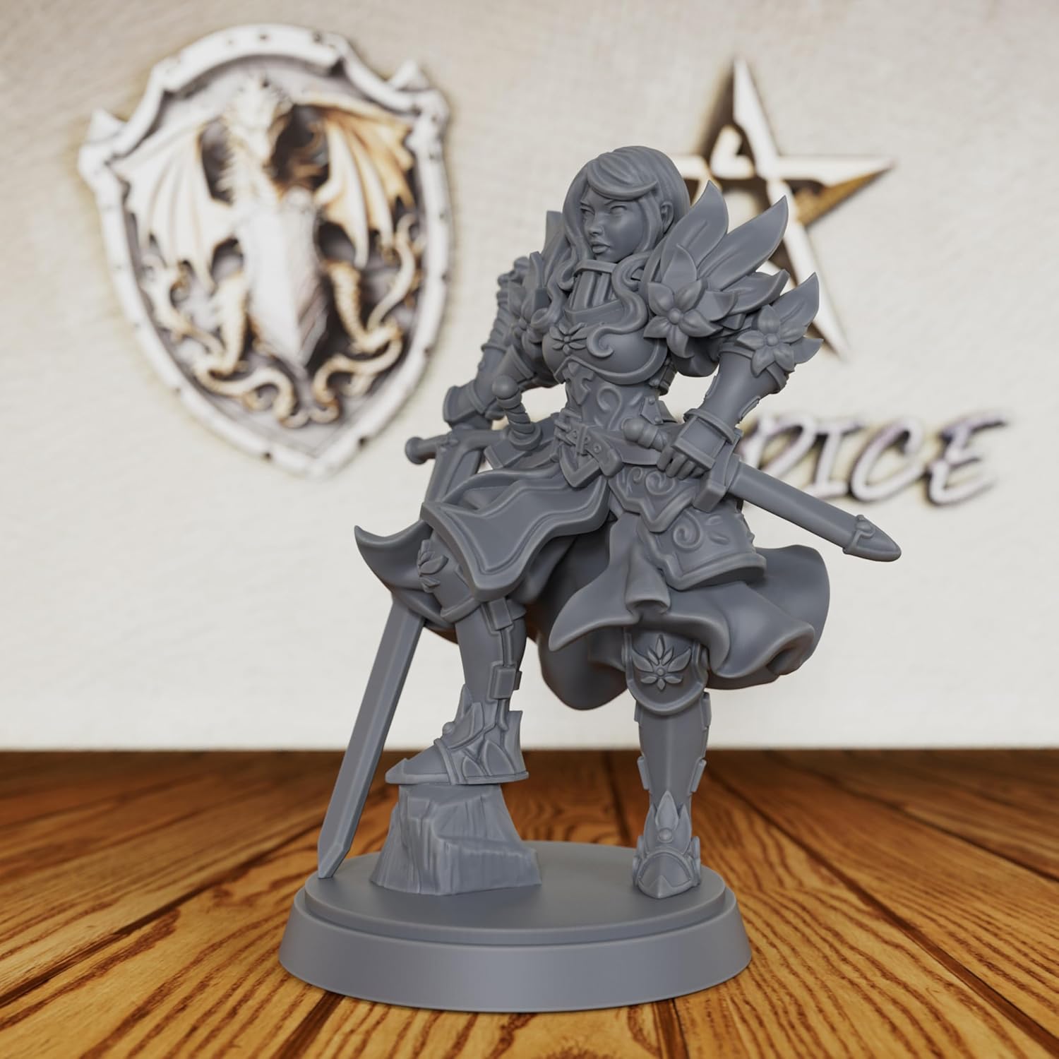 Tabletop Unpainted Miniatures for TTRPG - 28mm Scale Fantasy Minis Figurine for Dungeon Masters, Humanoid Miniature Game RPG Accessory - 4.3cm Female Paladin (AS305)