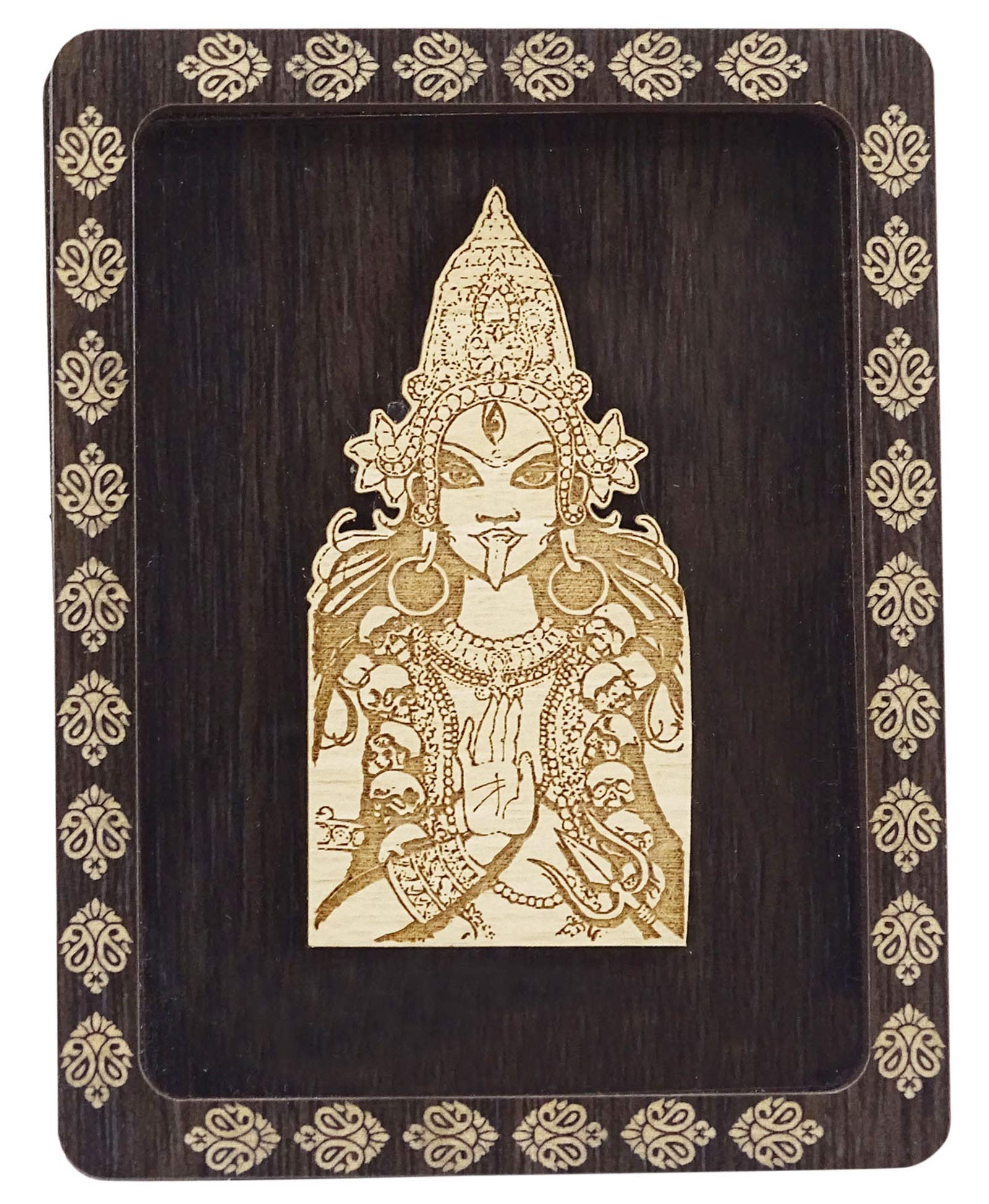 Indianbeautifulart Decorative Goddess Maa Kali Wooden Frame Office Table Decor Car Dashboard Showpiece