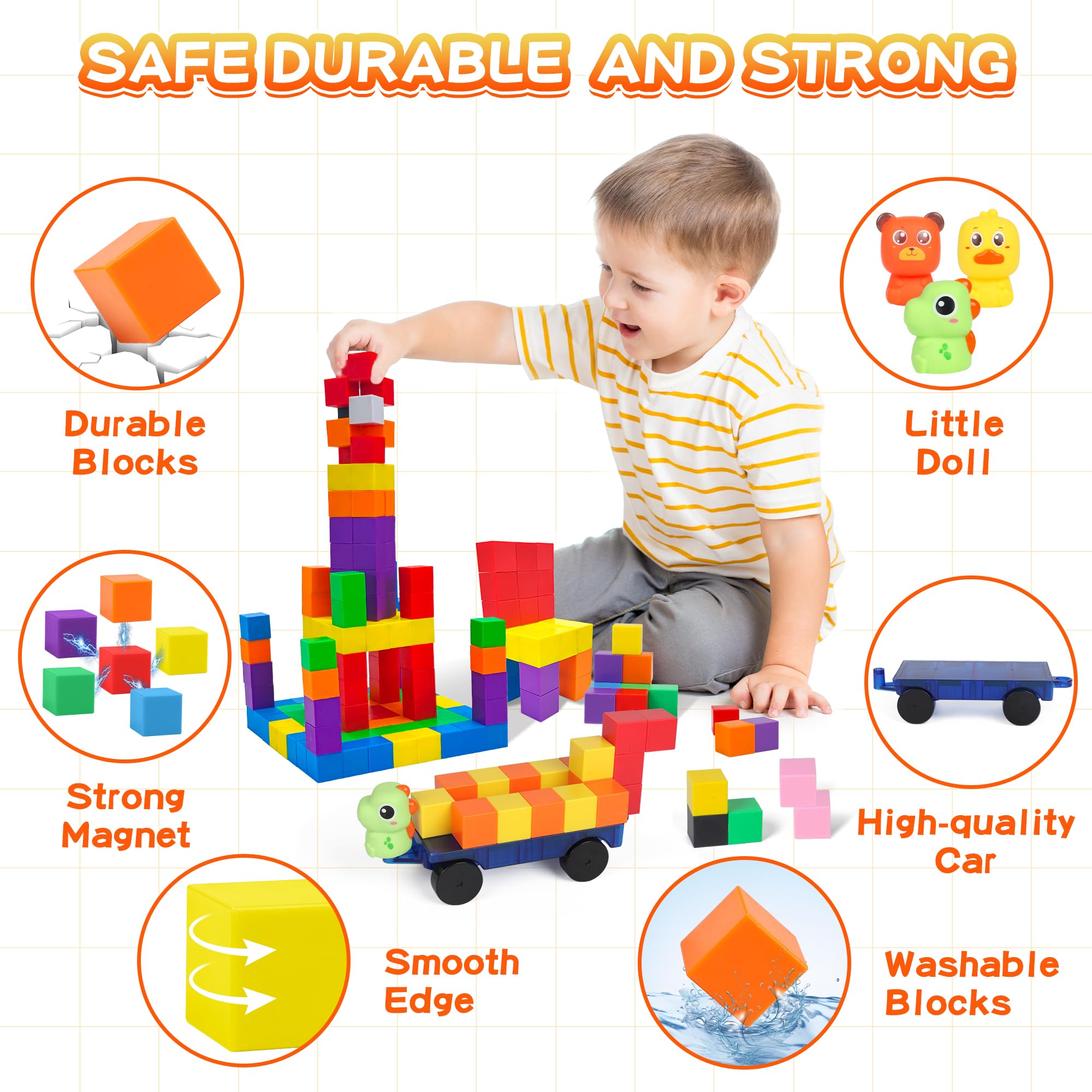 LONEEDY 60-Pack Magnetic Building Block Set including Animal Figures & Magnetic Cart - Image 3