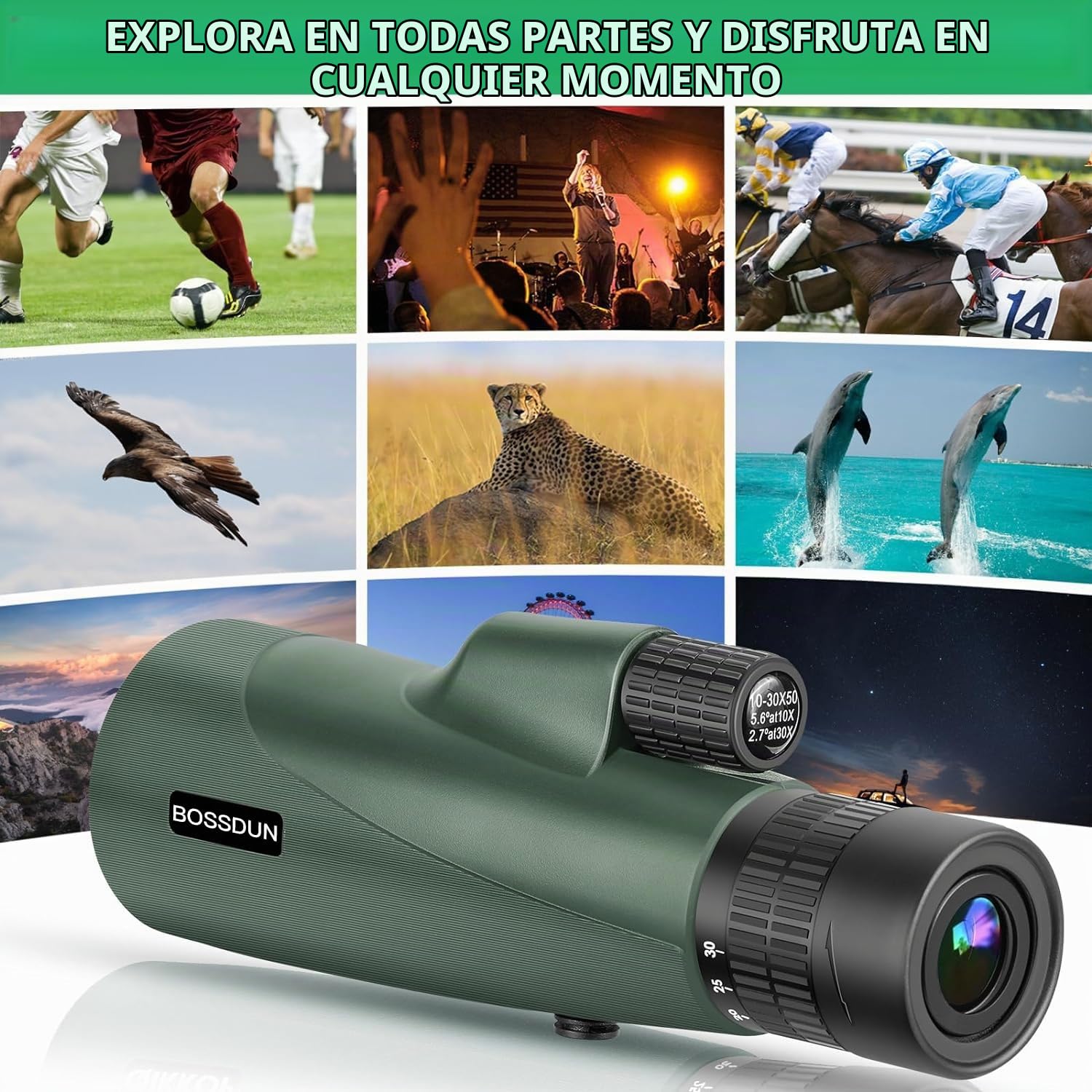 Telescopio Monocular Zoom, Telescopio Monocular de Alta Potencia para Smartphone con Trípode, Monocular HD para Adultos (Green)