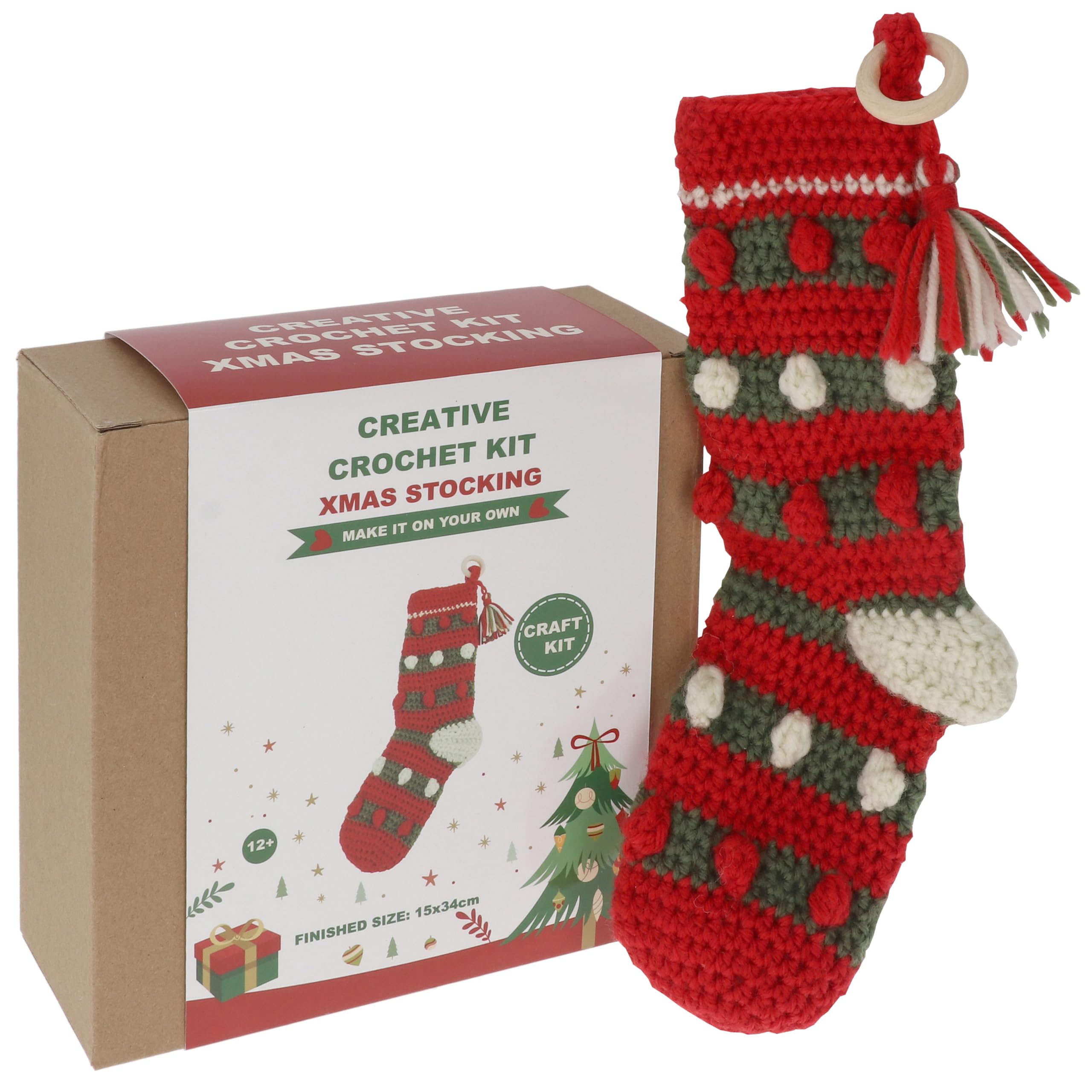 Shudehill Giftware Red Creative Crochet Kit For Adults – Diy Christmas Stocking Craft Set, Perfect For Beginners, Includes All Materials & Instructions For A Fun, Easy Crochet Project