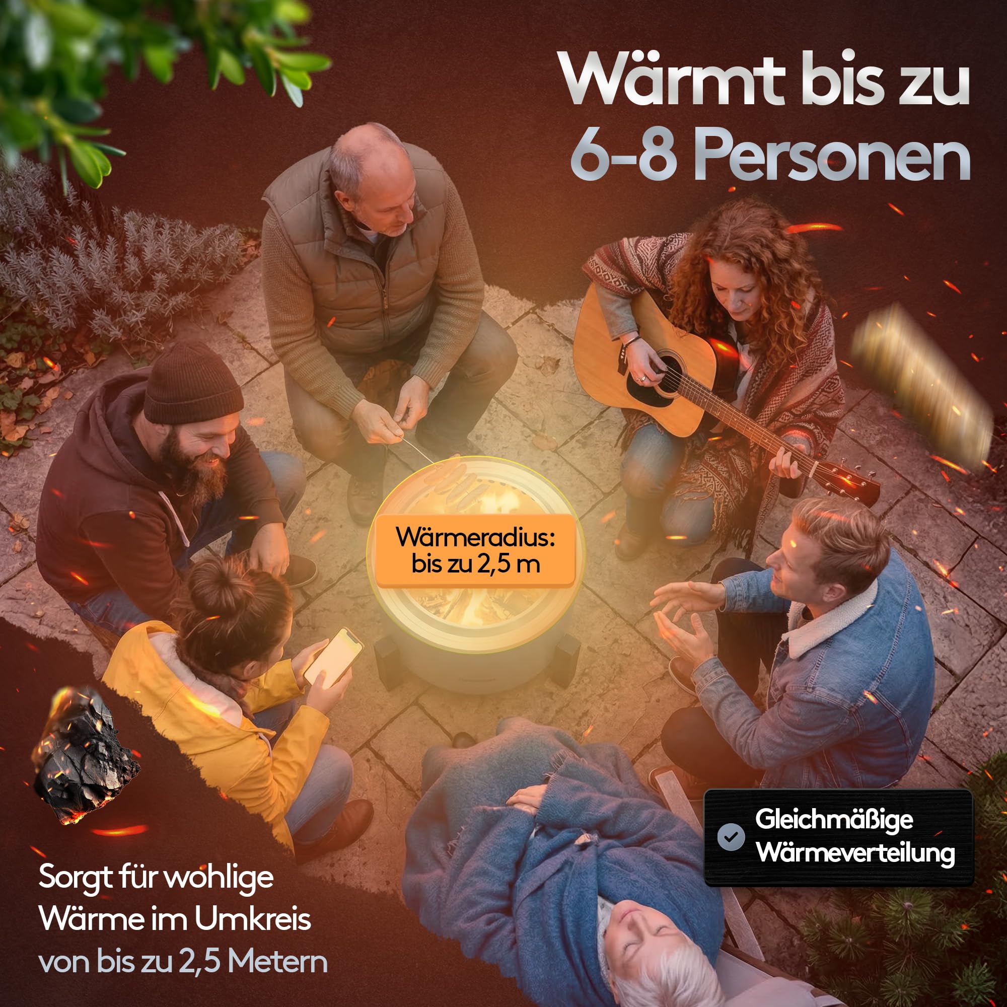 Rauchfreie Edelstahl Feuerschale Ø 56 cm| Raucharm Dank Turbo-Brenner | 2-in-1 Feuerstelle & Grill für Garten, Camping & Terrasse | Feuertonne & Feuerkorb für Holz & Pellets ohne Rauch Flammenwerk