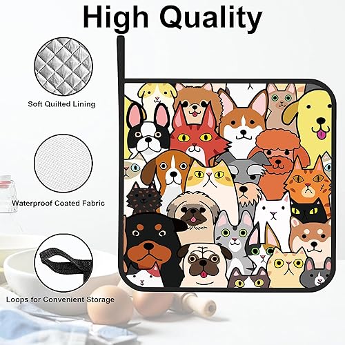 Miniatura 3 de Juego de 2 agarraderas para garabatos de perros y gatos, resistentes al calor, para microondas, horno, horno, platos finales y regalos de barbacoa