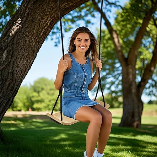 Miniatura 7 de PELLOR Asiento de columpio de madera, columpio de árbol de 20.8 x 7.8 x 0.6 pulgadas para adultos y niños, cuerda de nailon ajustable de 59 a 86