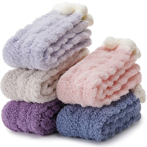 Fuzzy Socks for Women Fluffy Slipper Cozy Winter Warm Soft Cabin Fleece Plush Sleep Socks - Assorted Balls