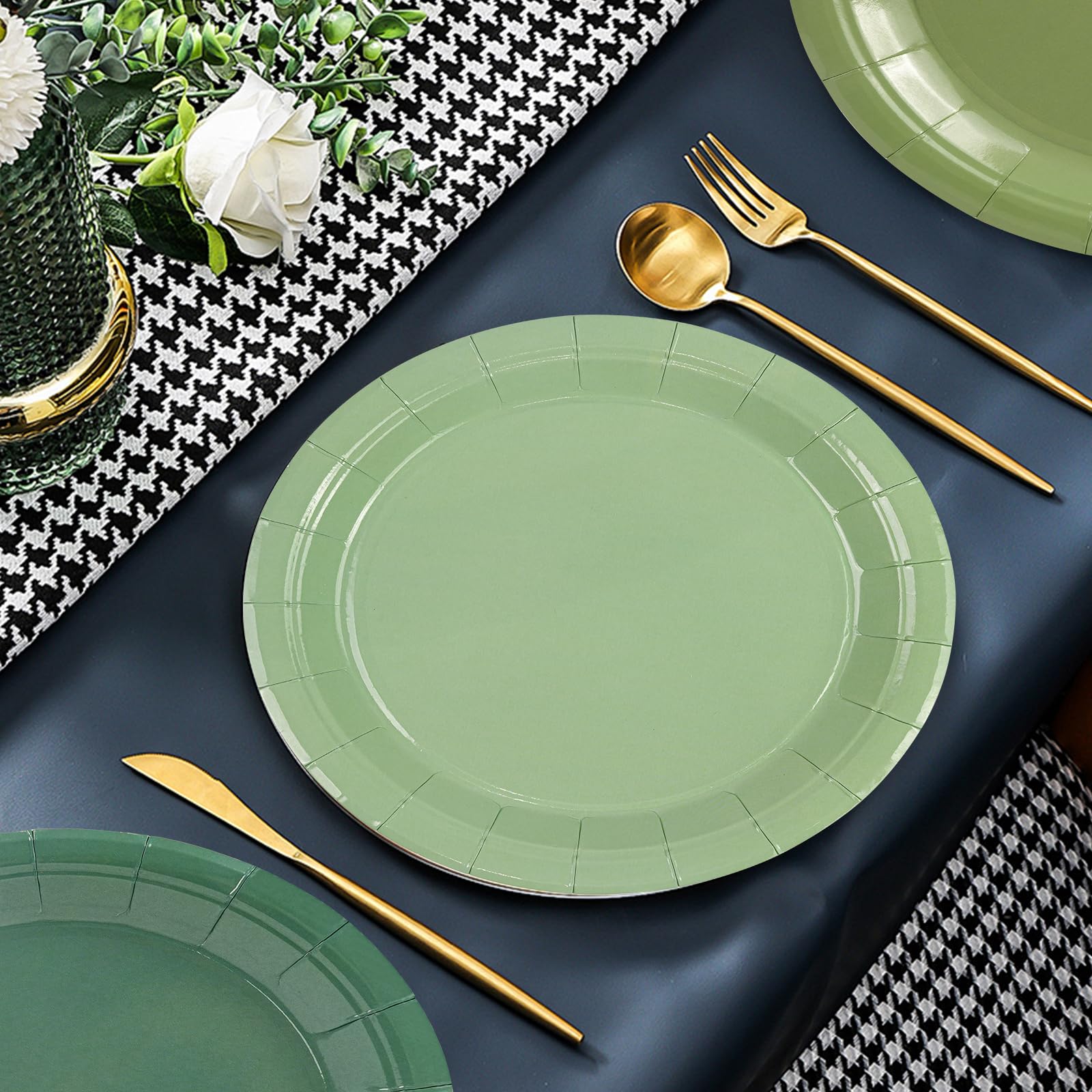 EVYIENEN 48 Pcs Sage Green Paper Plates,9 Inch Green Party Supplies Disposable Paper Dessert Plates for Baby Shower Wedding, Birthday - Image 4