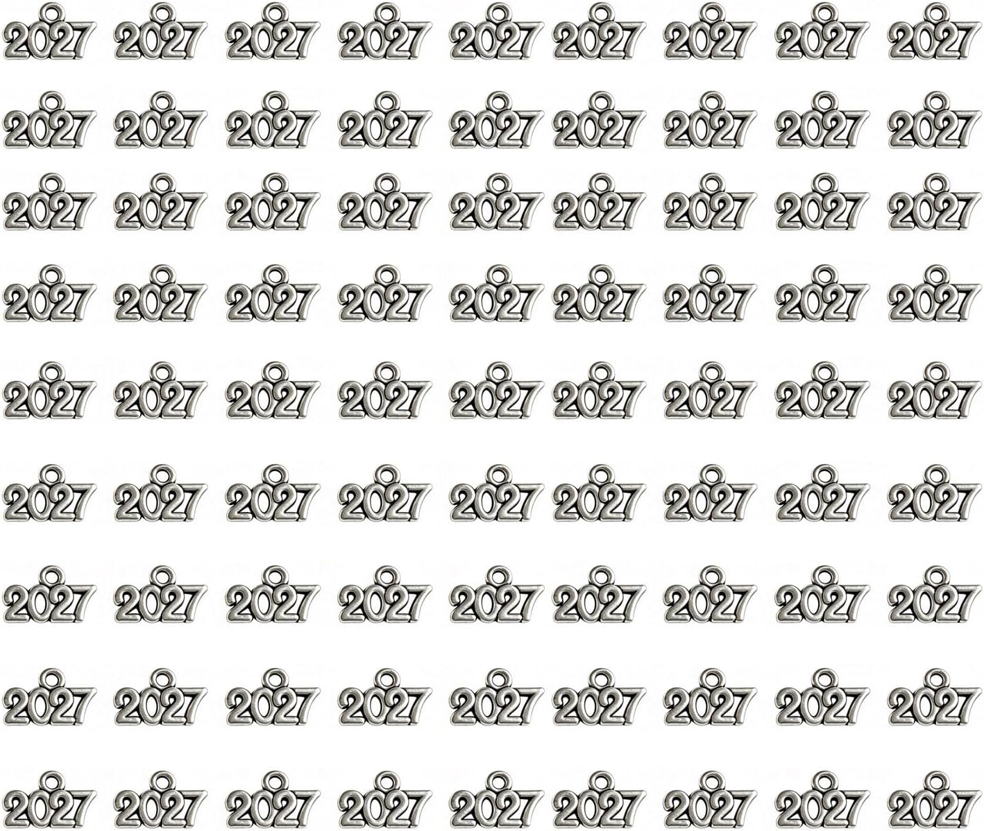WiYould 2027 Charms Jewelry Making Kit Mini Alloy 2027 Letter Beads for New Years Eve Gift Jewelry Making, Tassel DIY, 100pcs (Silver)