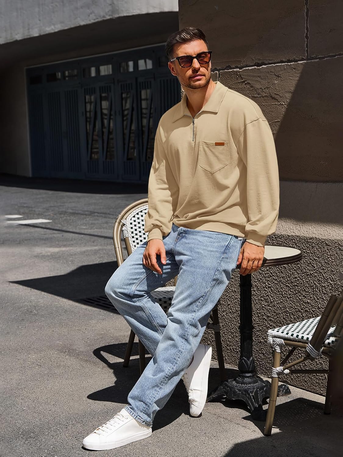 Yousify Men's Long Sleeve Polo Shirts Quarter Zip Casual Lightweight Cotton Pullover Top - Image 4