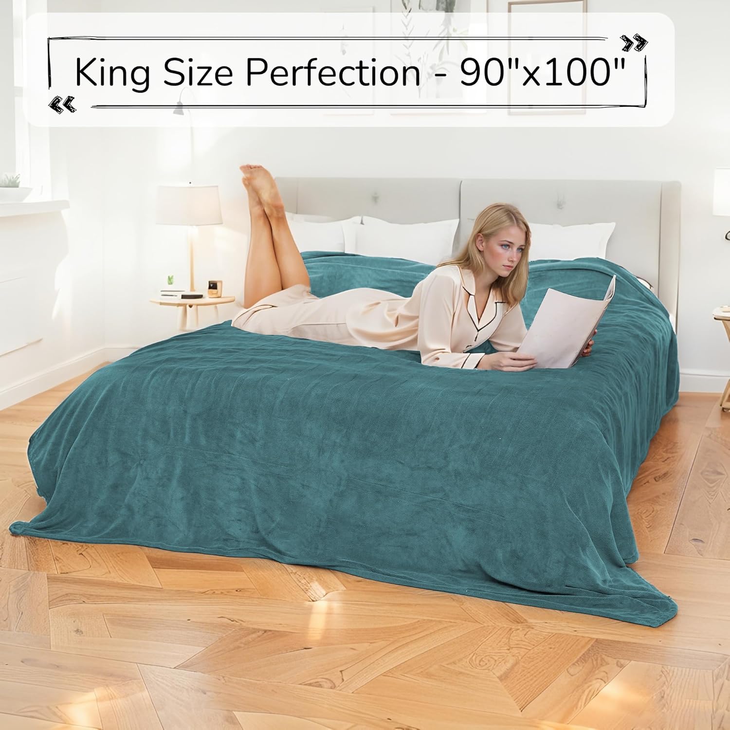 Electric Heated Blanket King Size 90"x100" - Dual-Sided with Microplush & Sherpa Fabric, 4 Heat Settings & 10 Hours Auto Off, Dual Controller, Machine Washable - Teal Green - Image 3