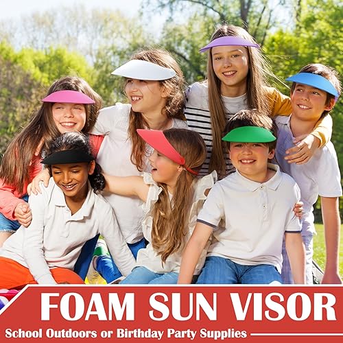 Miniatura 5 de 150 viseras de espuma para niños a granel con bandas de bobina para niños, 15 colores surtidos, viseras de espuma coloridas, sombreros de verano,