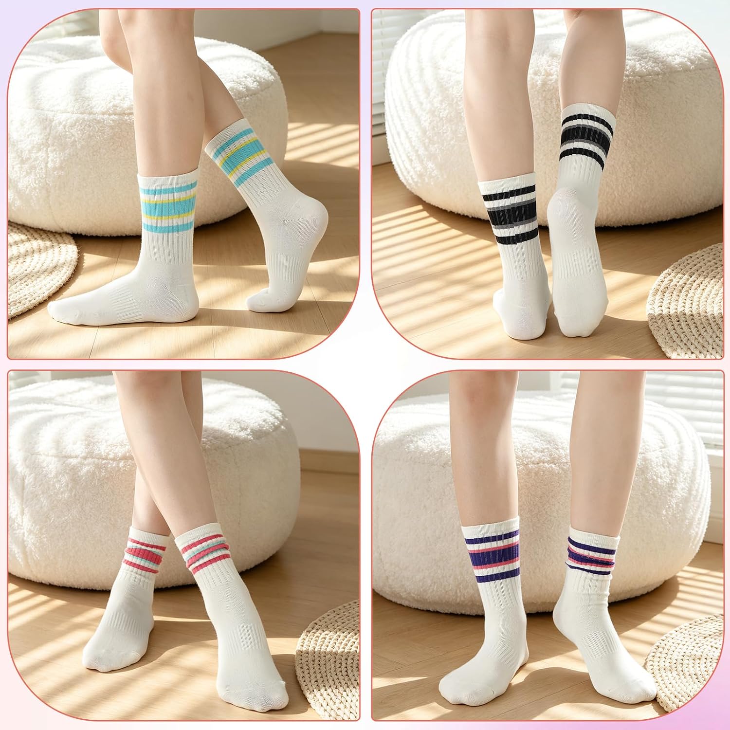 Scrunch Slouchy Striped Crew Socks Cotton Sport Retro Athletic Sock with Lightweight Socks Unisex