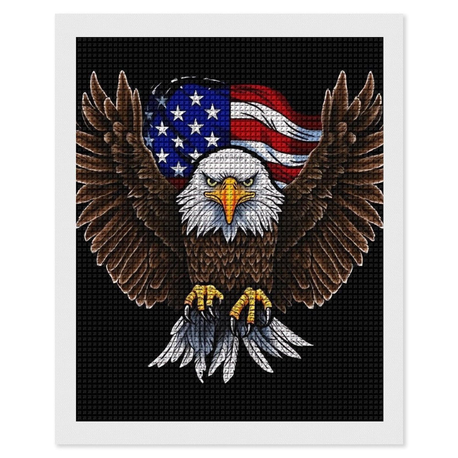 FodPand USA Flag Patriotic Eagle 5D Diamond Painting Kits for Adults Beginners Full Drill Square Diamond Dots Pictures Gem Art Supplies for Home Wall Room Decoration DIY Craft Set Gift 16x20