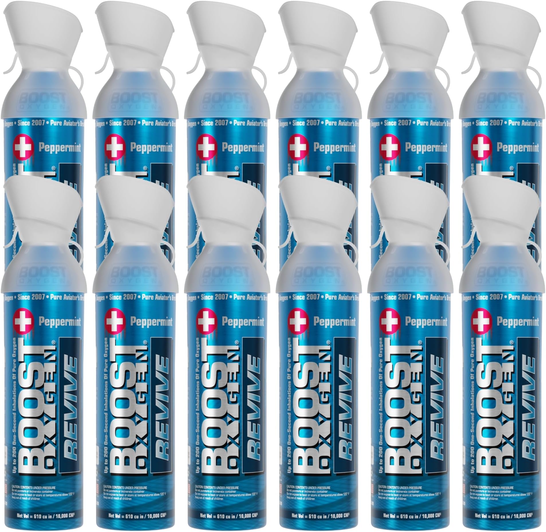 Boost Oxygen Large Revive Peppermint Aroma 10L Canister | Respiratory Support for Aerobic Recovery, Altitude, Performance & Health (12 Pack)