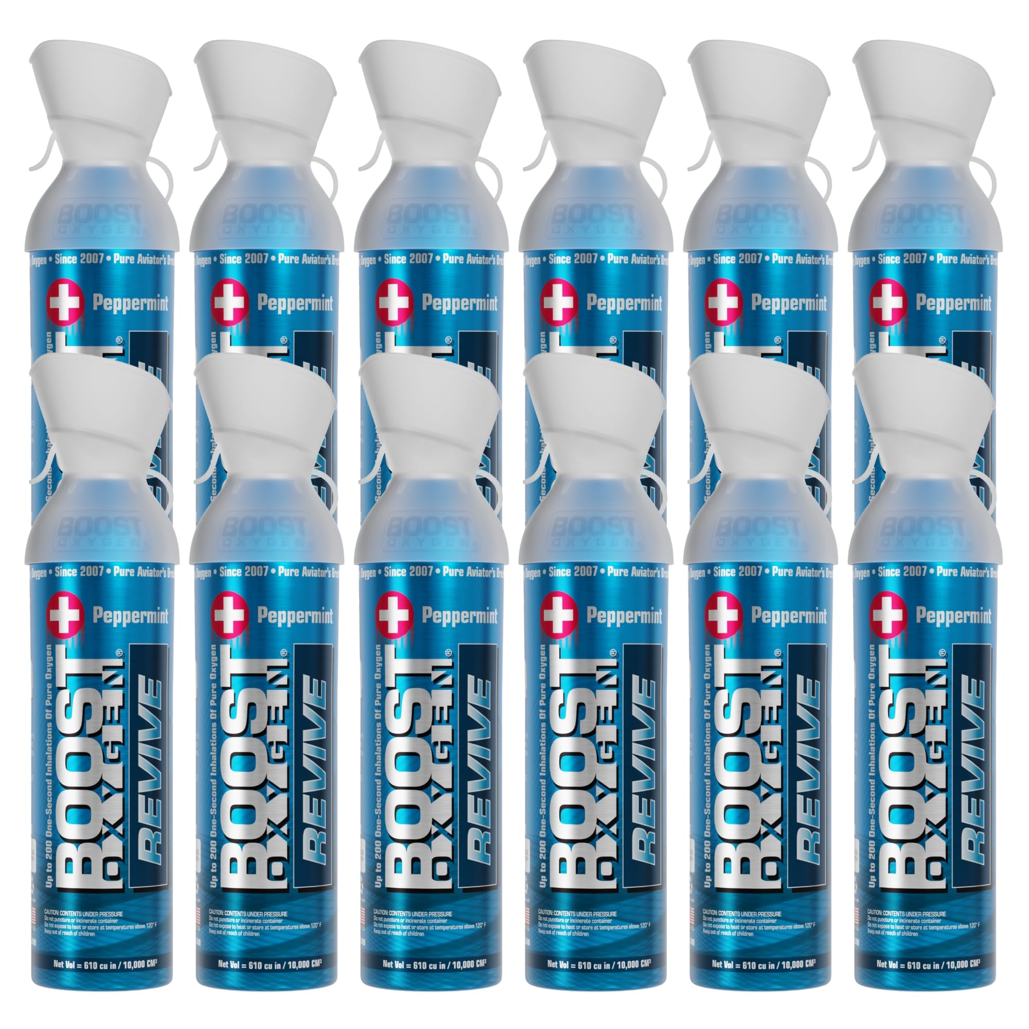 Boost Oxygen Large Revive Peppermint Aroma 10L Canister | Respiratory Support for Aerobic Recovery, Altitude, Performance & Health (12 Pack)