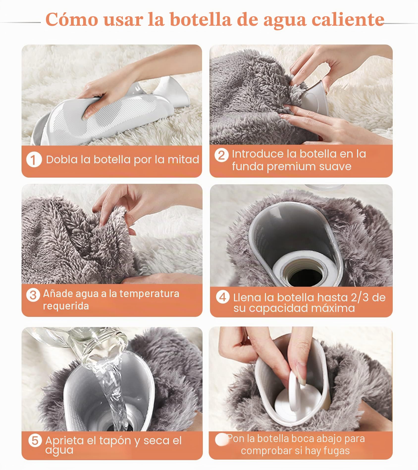 Bolsa de Agua Caliente 2L - con Funda de Cintura para la Cama, Bolsa de Agua Caliente para Cuello, Hombro, Espalda (Marrón)