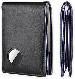 Airtag Wallet, Top Genuine Leather Wallet with airtag Holder，Bifold RFID Blocking Smart Airtag Wallet for Men，8-16 Card Capacity，2 ID Window Compatible Apple Airtag