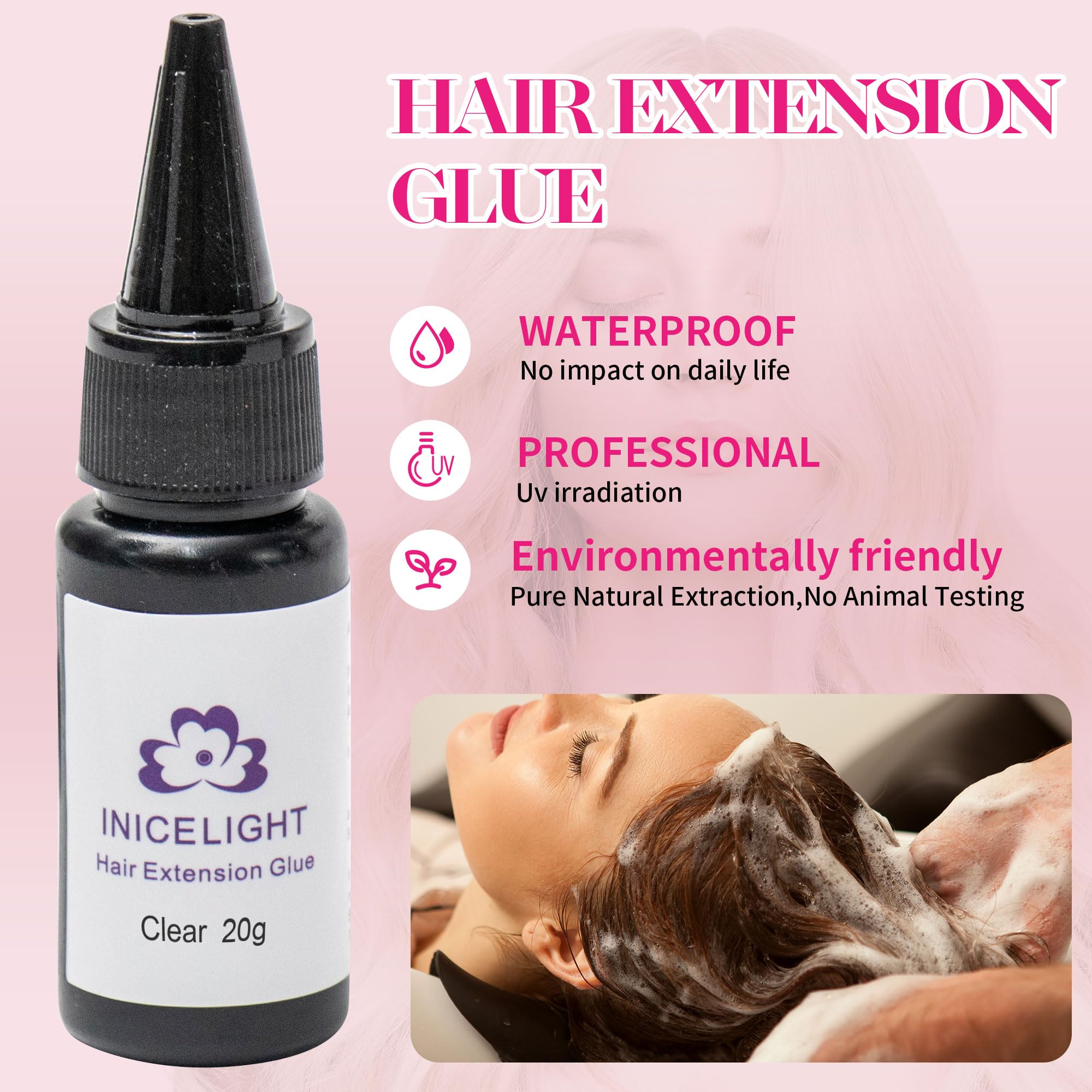 V Light Hair Extensions Transparent Glue, Extension Tool for UV Light Machine Kit (4, Clear)