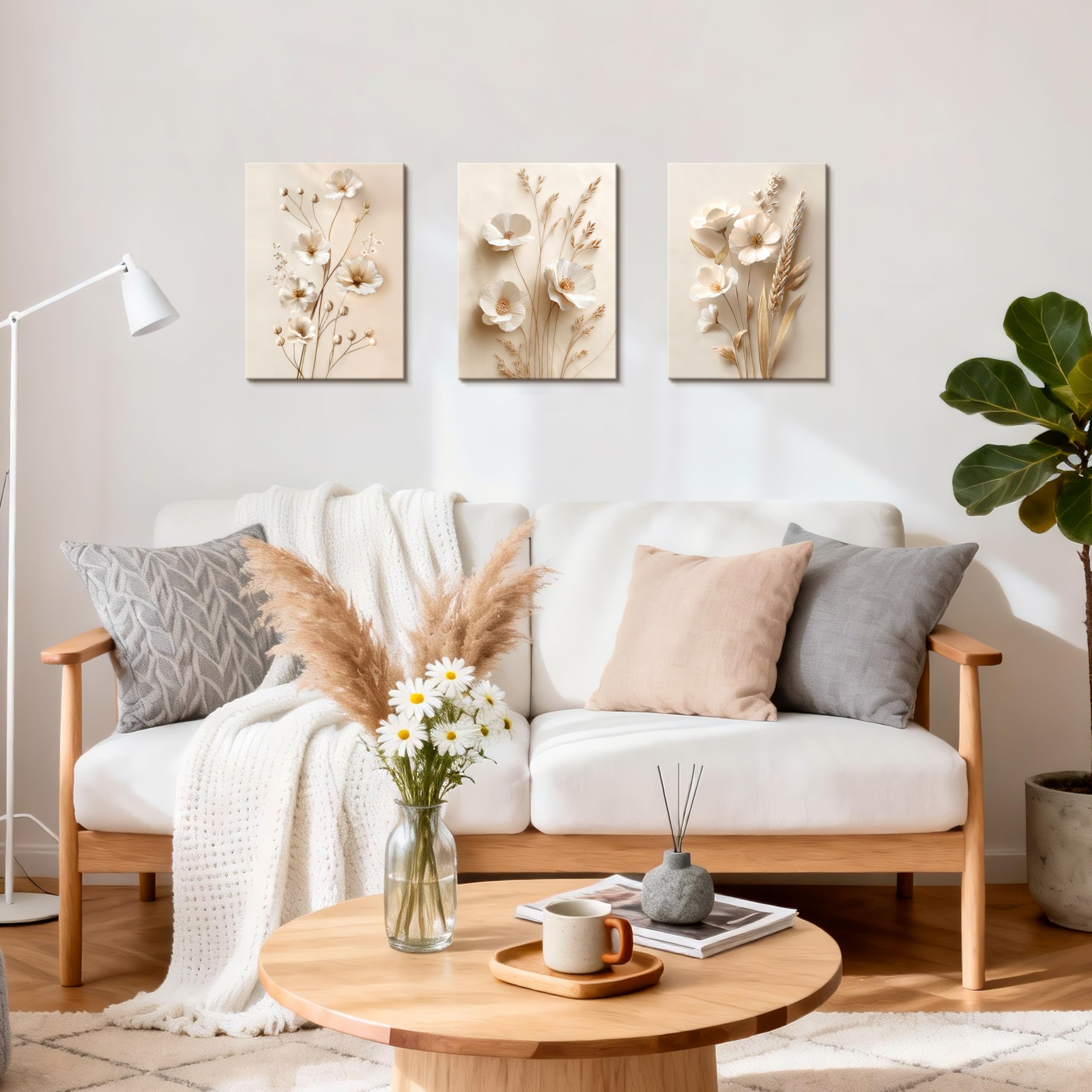 3 Pcs Wooden Framed Canvas Wall Art Set Bohemian Sage Green Canvas Prints Poster Geometric Line Beige Green Pictures for Living Room Bedroom Dinning Room Hallway Stairs Wall Decor 30x40cm x3pcs — view 354