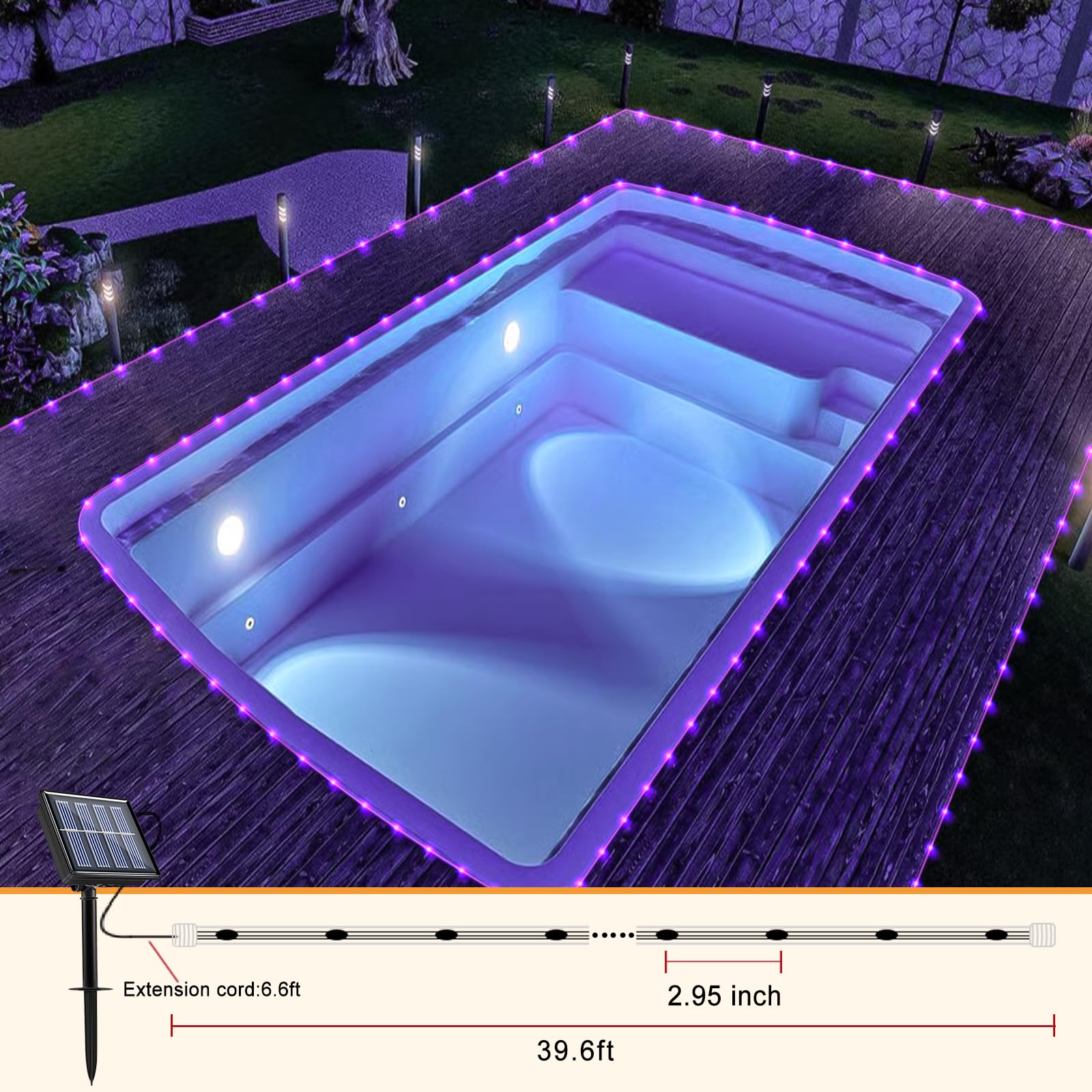 2 sztuki lampek linowych na zewnątrz, łącznie 1,5 m, 270 diod LED, wodoodporne, 8 trybów migotania, światło rurkowe do domu, na patio, basen, krajobraz, chodnik, przyjęcie, dekoracja świąteczna