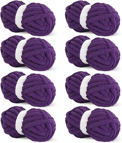 Vista 240 de HOMBYS Hilo de felpilla grueso y voluminoso para tejer a mano, hilo grueso y esponjoso para tejer a mano, hilo de felpa suave, paquete de 8