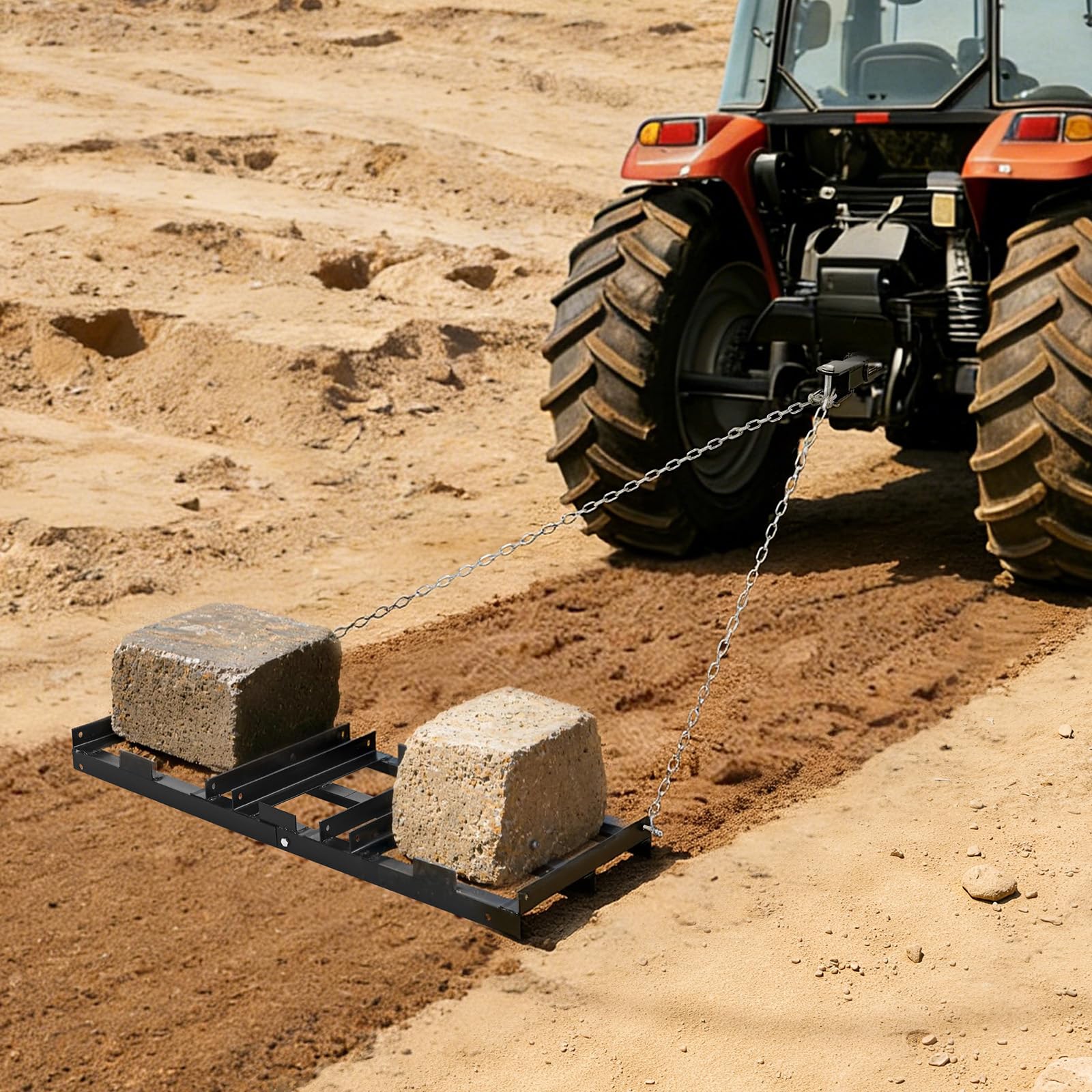 VEVOR Schleppegge 122x50 cm, Wiesenegge, Wiesenschleppe mit 183 cm Kette, Hochleistungs-Nivellierrechen, Verzinkter Stahl-Feldegge für Kiesauffahrten, Passend für ATVs, UTVs & Traktoren