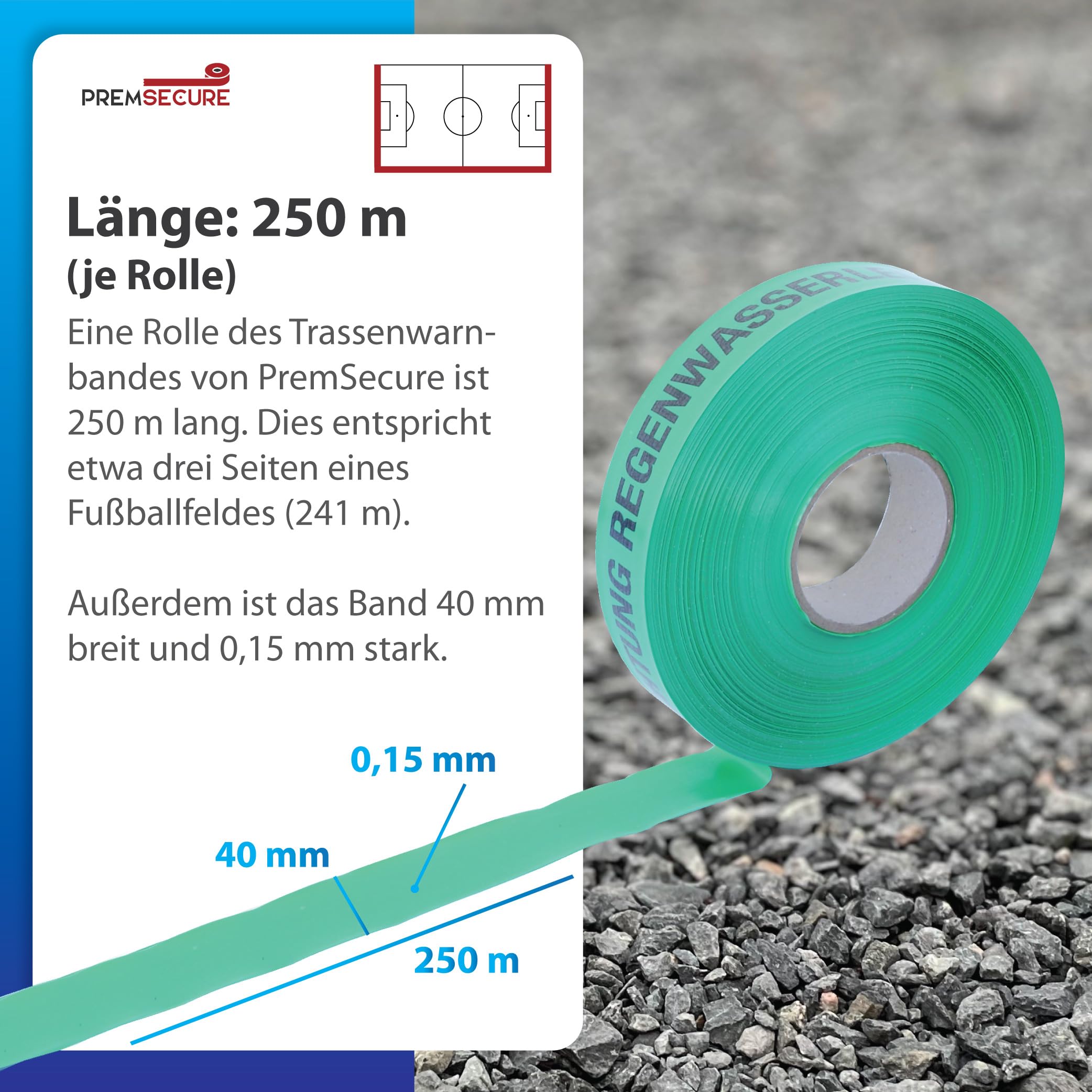 PremSecure Road Warning Tape Warning Rainwater Pipe Warning Tape Waste Water Dirty Water Line 250 m Tracing Tape Green Black 40 mm Wide - Image 2