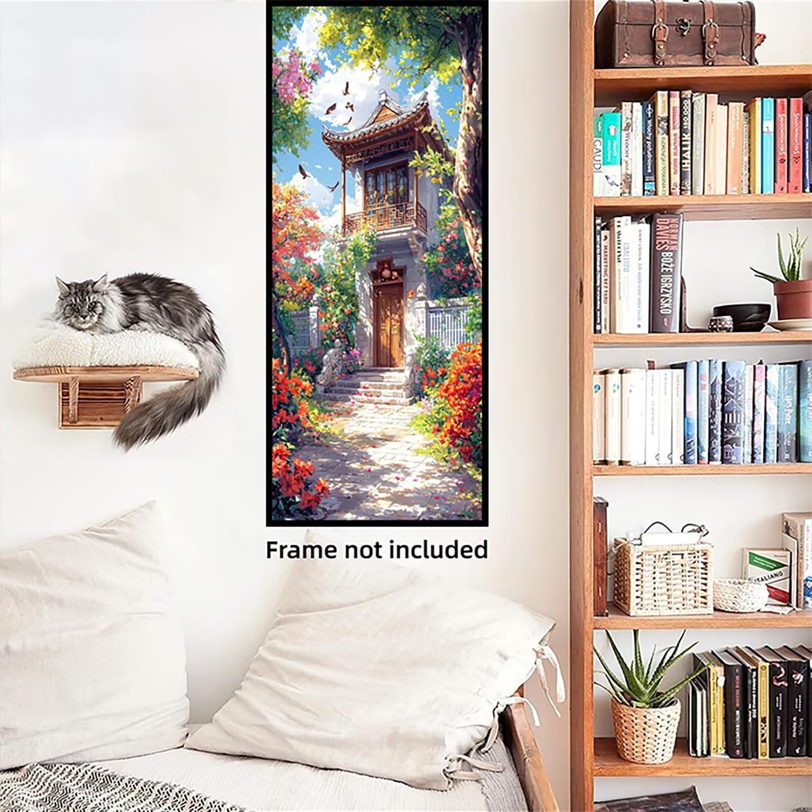 Malen Nach Zahlen 50x150cm Leinwand Dachboden Malen Nach Zahlen Erwachsene mit Ohne Rahmen, DIY Kreativ Set für Erwachsene mit Pinseln und Acrylfarbe, Deko Pflaumenblüten Landschaft Geschenk, P0M-1028