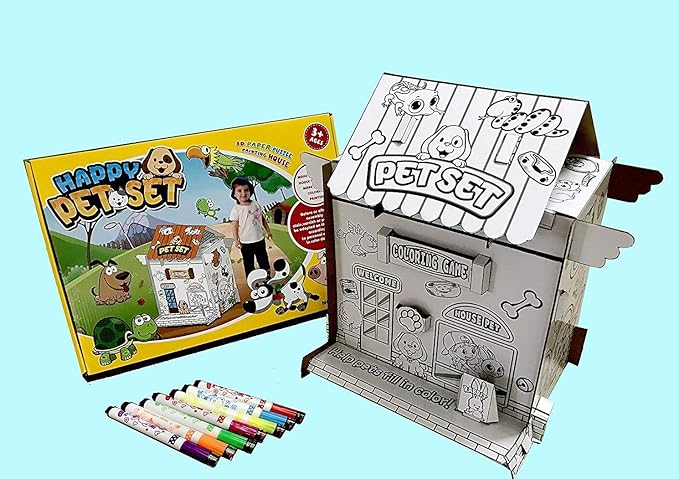 Vibgyor Vibes DIY 3D Paper Cardboard Folding Craft & Puzzle- Learning and Decorative Toy Happy Pet House