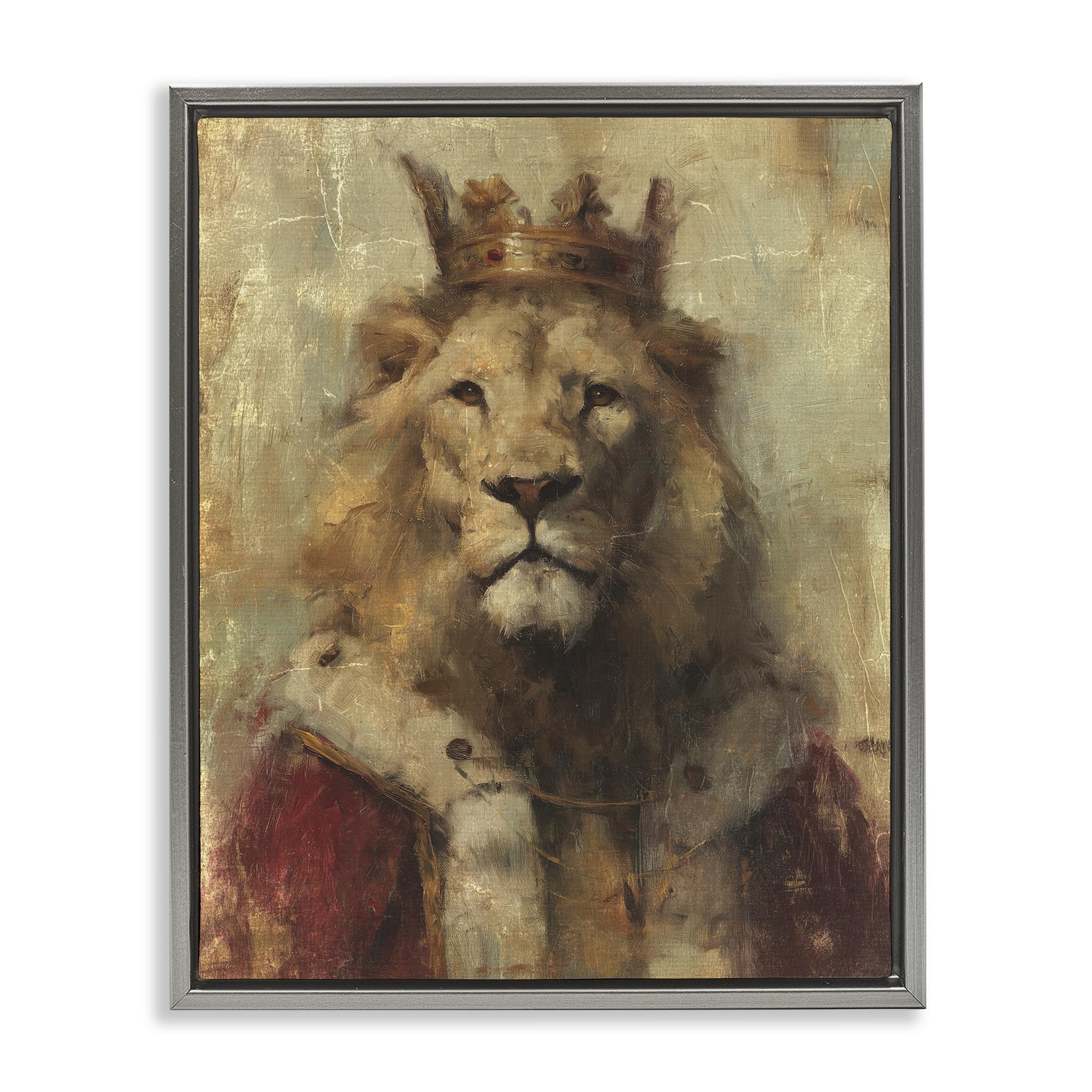 Stupell Industries 'Regal Lion Sovereign', Floating Frame Canvas Art, Gray, 17 x 21 Inches, Easy to Hang and Sturdy, Made in USA, by Svetlana Aleynikova