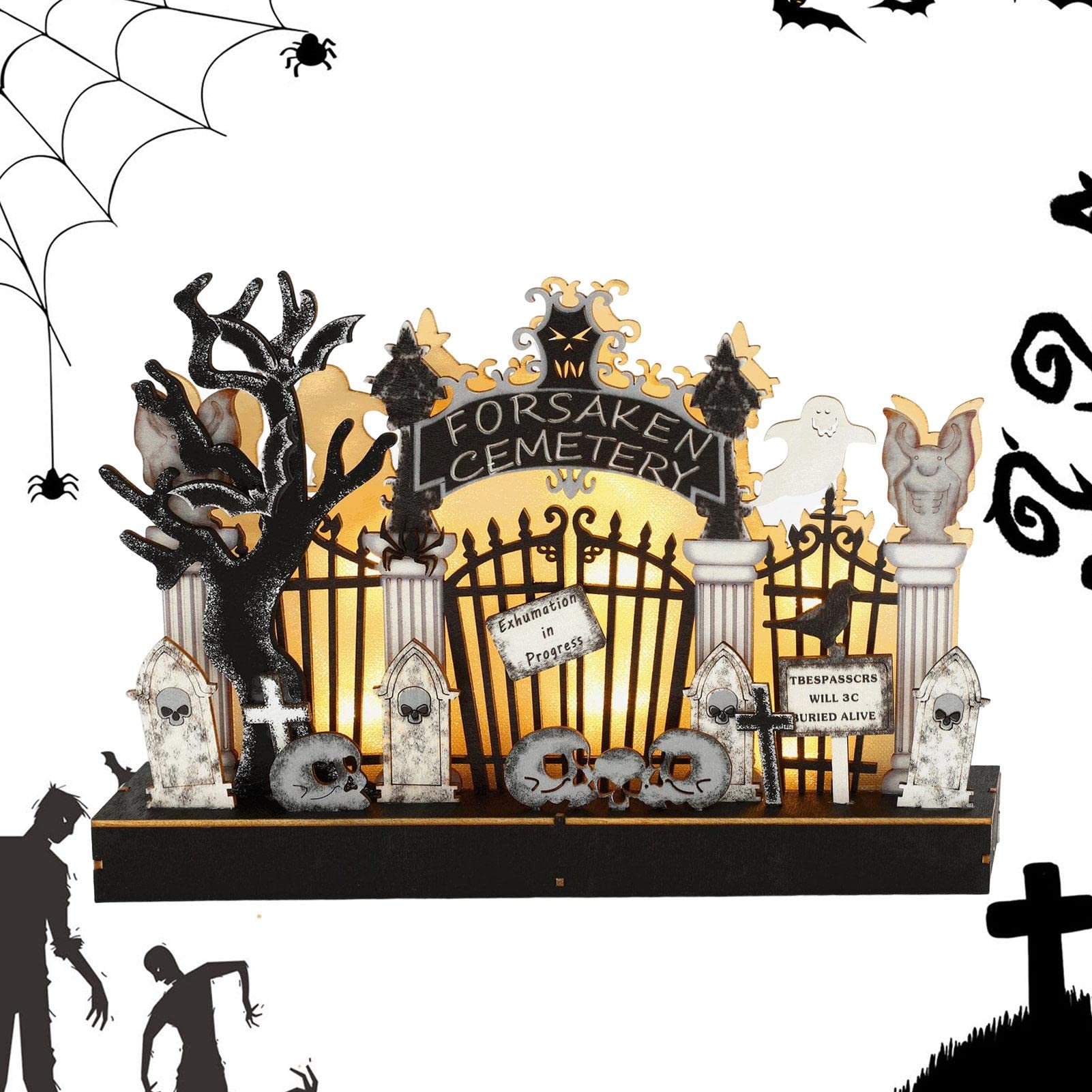 Straszne światło dekoracyjne z duchami Halloween | Latarnia na baterie z nagrobkami, czaszkami i duchami | Przerażające światło czaszki Ghost Festival Światła LED do domu, biura i sklepu