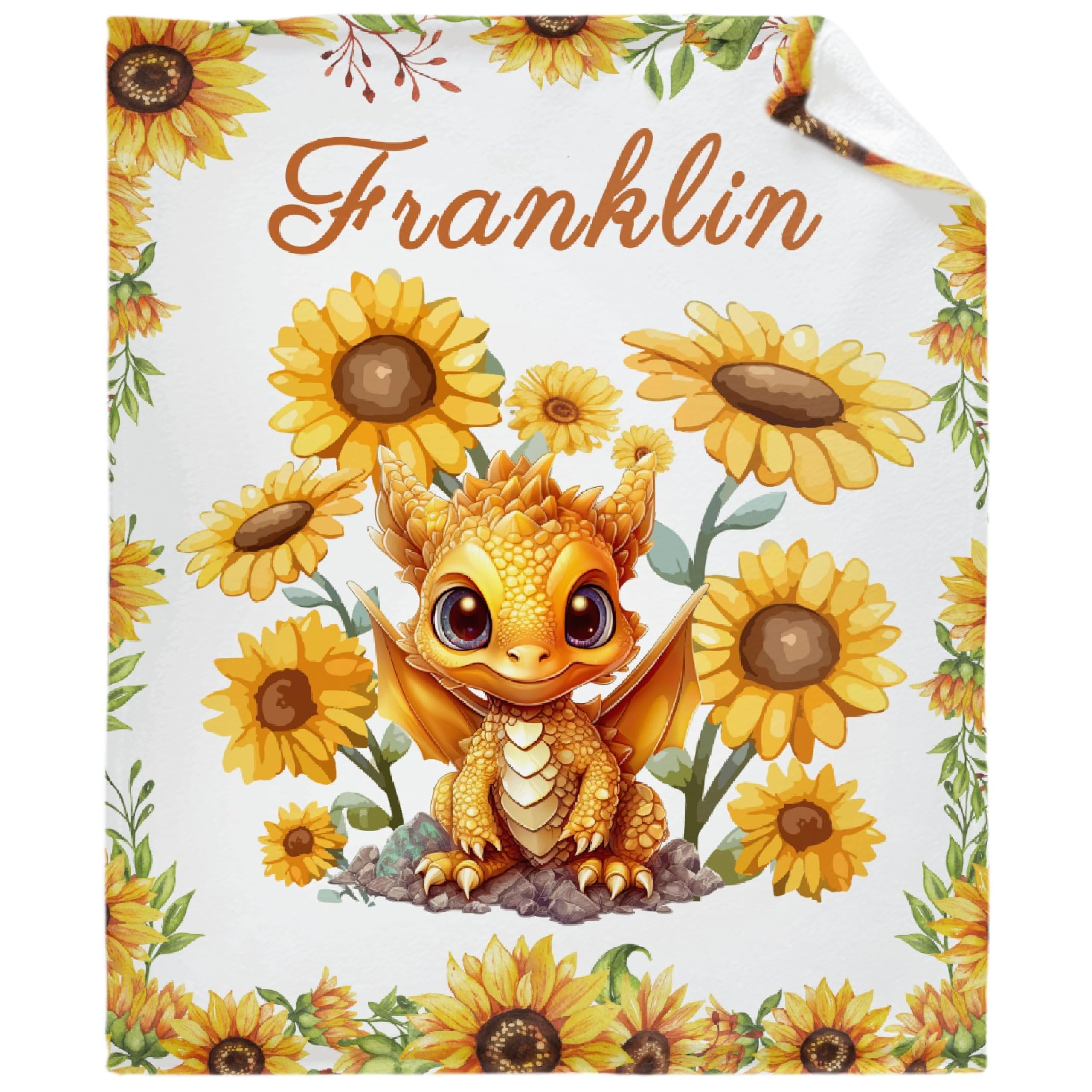 Custom Sunflower Dragon Blankets Custom Baby Blanket for Girls Boy