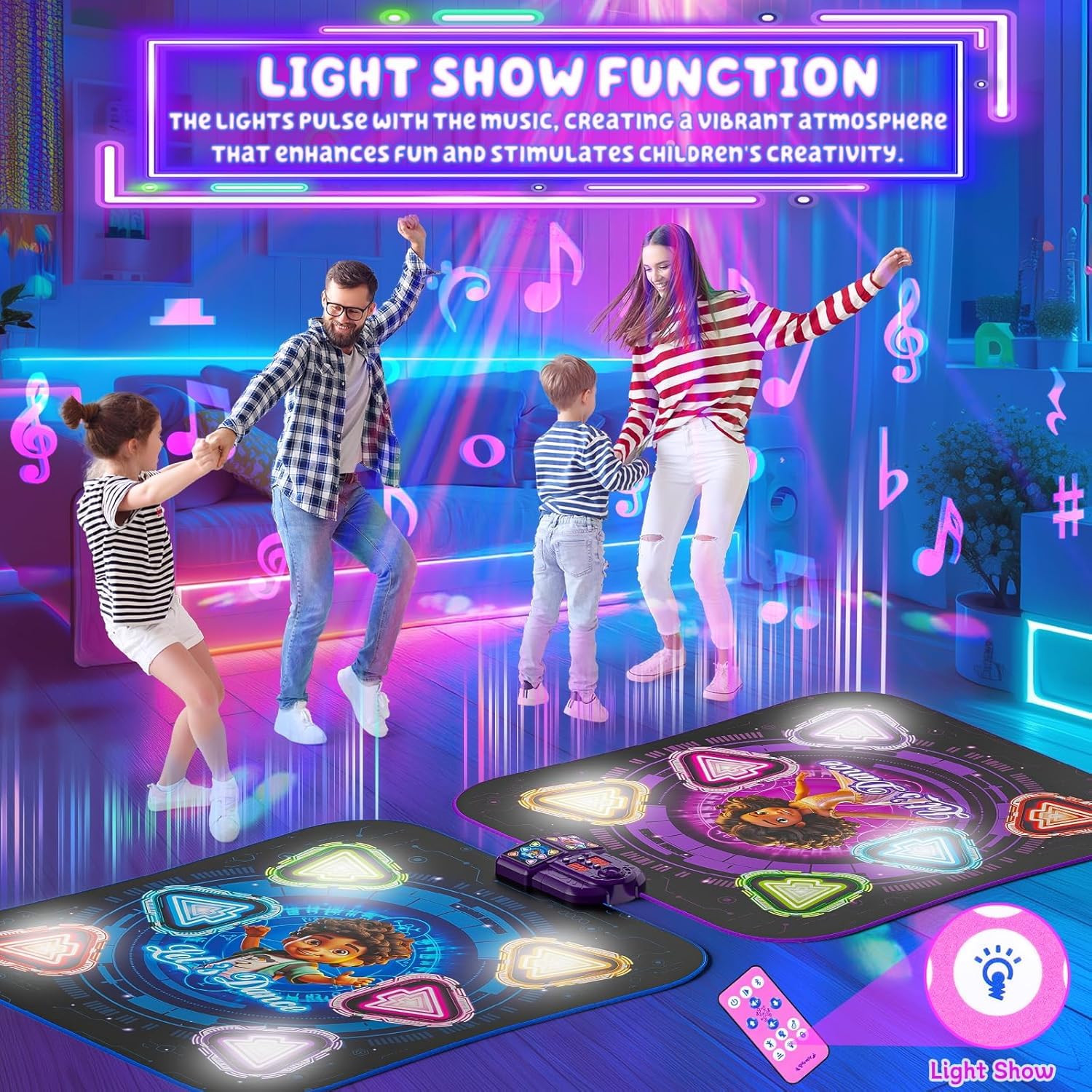 2-Giocatori Tappetino da Ballo, Ricaricabile Luminosi Pulsanti Tappetini da Ballo Bambina Giochi Tappeto Musicale da Ballo con Bluetooth, Regali Compleanno Natale Bimbo Bimba 4 5 6 7 8 9 10 11 12 Anni