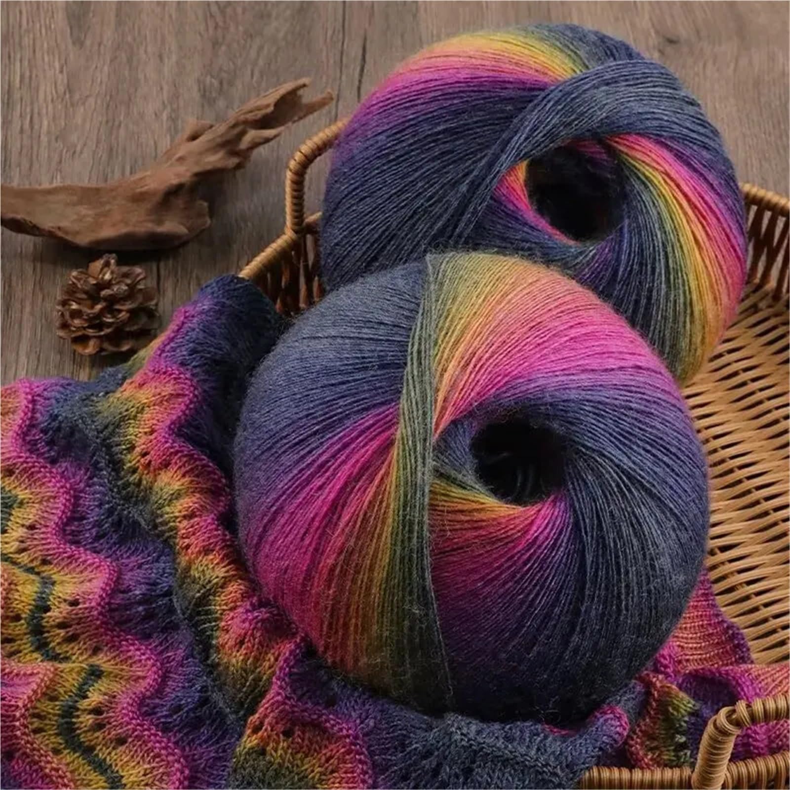Hilo degradado Ovillos de hilo lana pura teñidos largos arcoíris degradado multicolor 400g, 2 ovillos grandes, ganchillo for tejer hecho a mano para suéteres, bufandas(Color5)