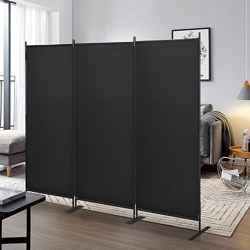 JAXPETY Room Divider Panel 6Ft Privacy Screen Wall Dividers for Room Separation Flexible Partition Folding Portable Room Partition for Office 88" W x 73" H, Black - Black - 3-Panel
